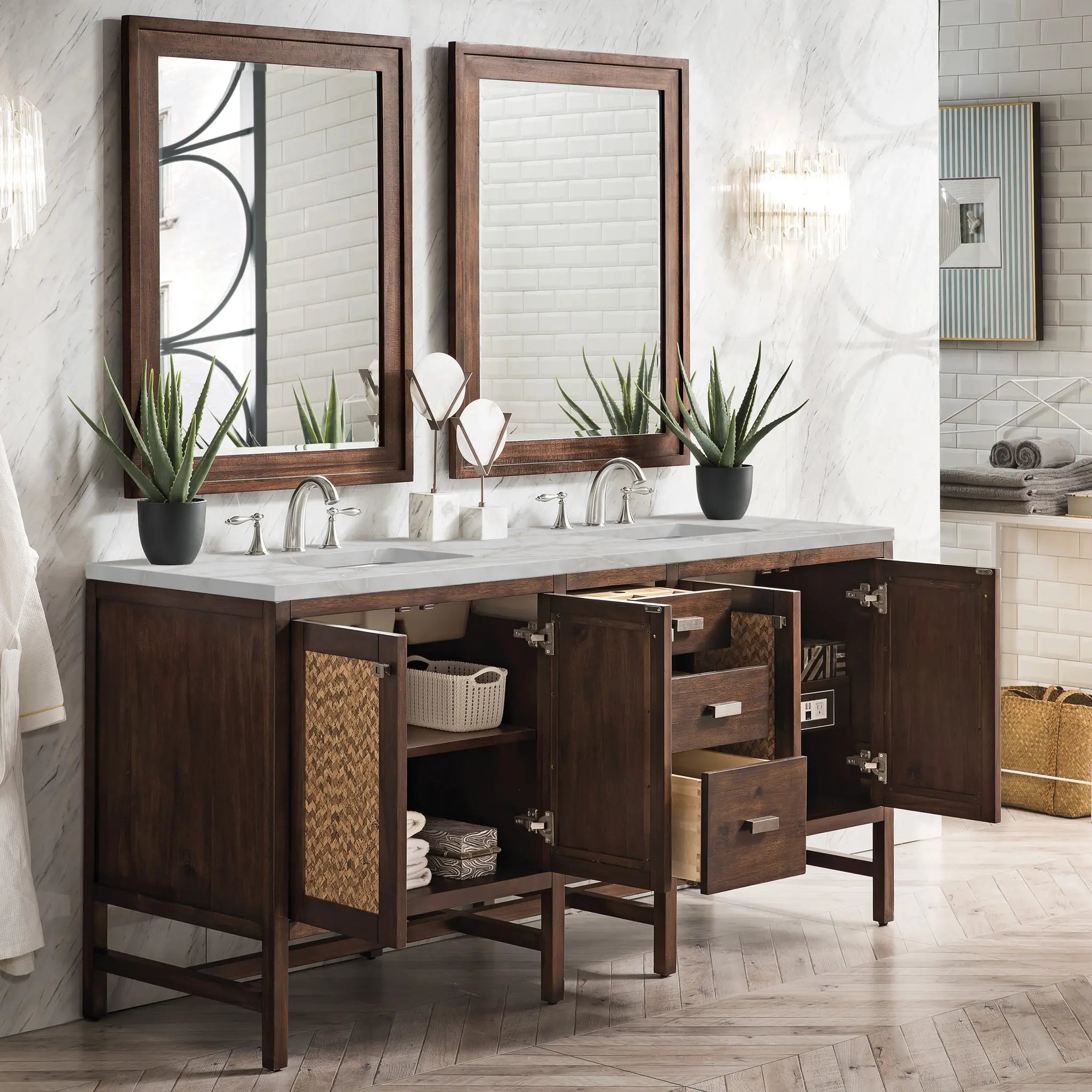 Addison 72 Double Vanity In Mid Century Acacia Standard Victorian Silver Silestone 8 Widespread 4