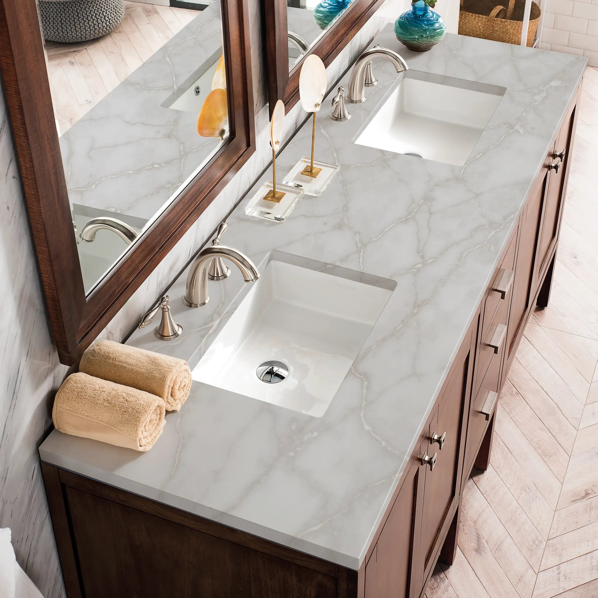 Addison 72 Double Vanity In Mid Century Acacia Standard Victorian Silver Silestone 8 Widespread 5
