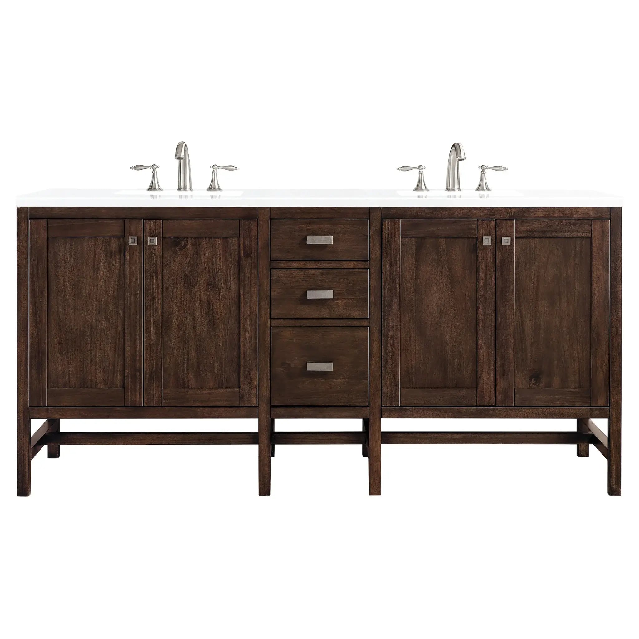 Addison 72 Double Vanity In Mid Century Acacia Standard White Zeus Silestone 8 Widespread 1