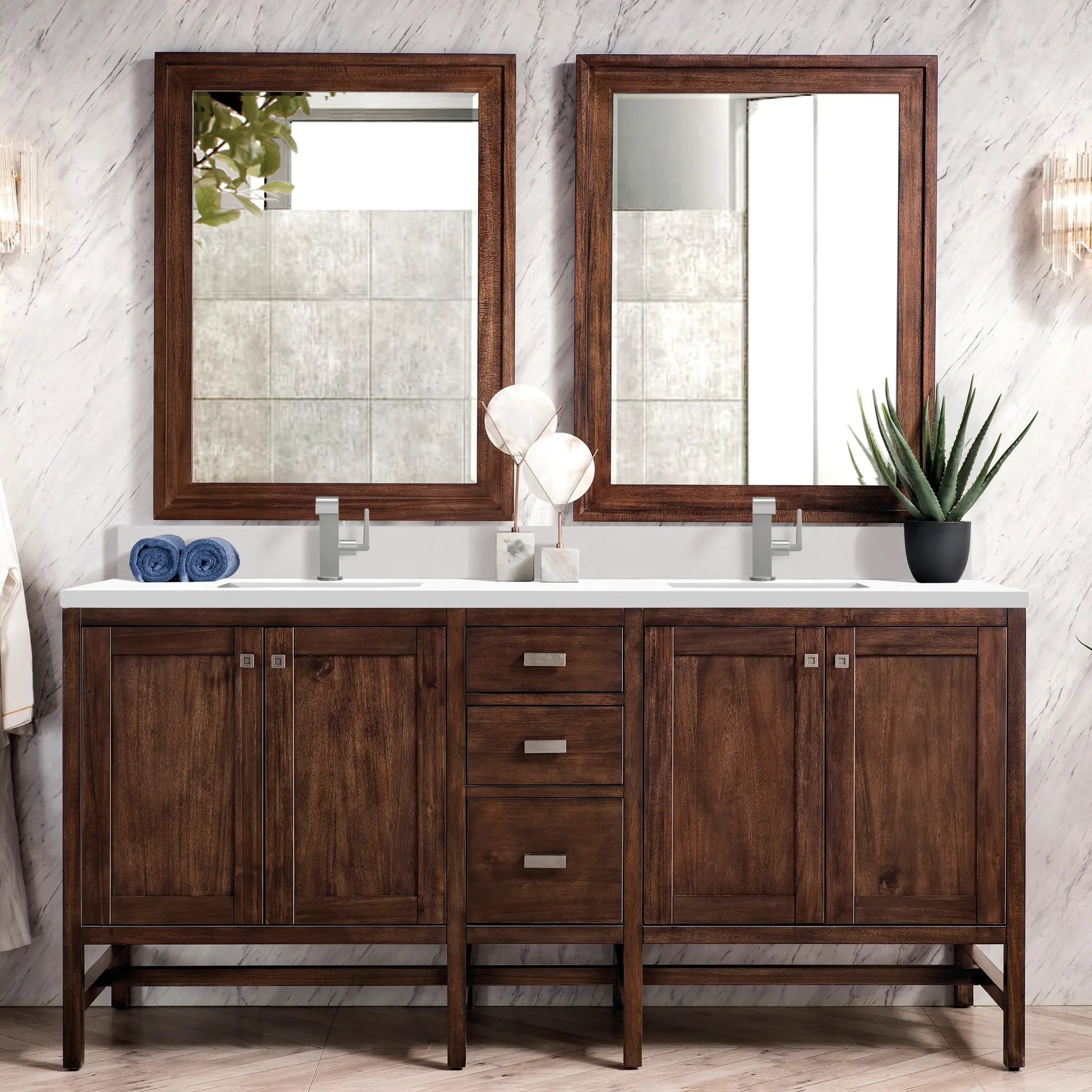 Addison 72 Double Vanity In Mid Century Acacia Standard White Zeus Silestone Backsplash Single Hole 2