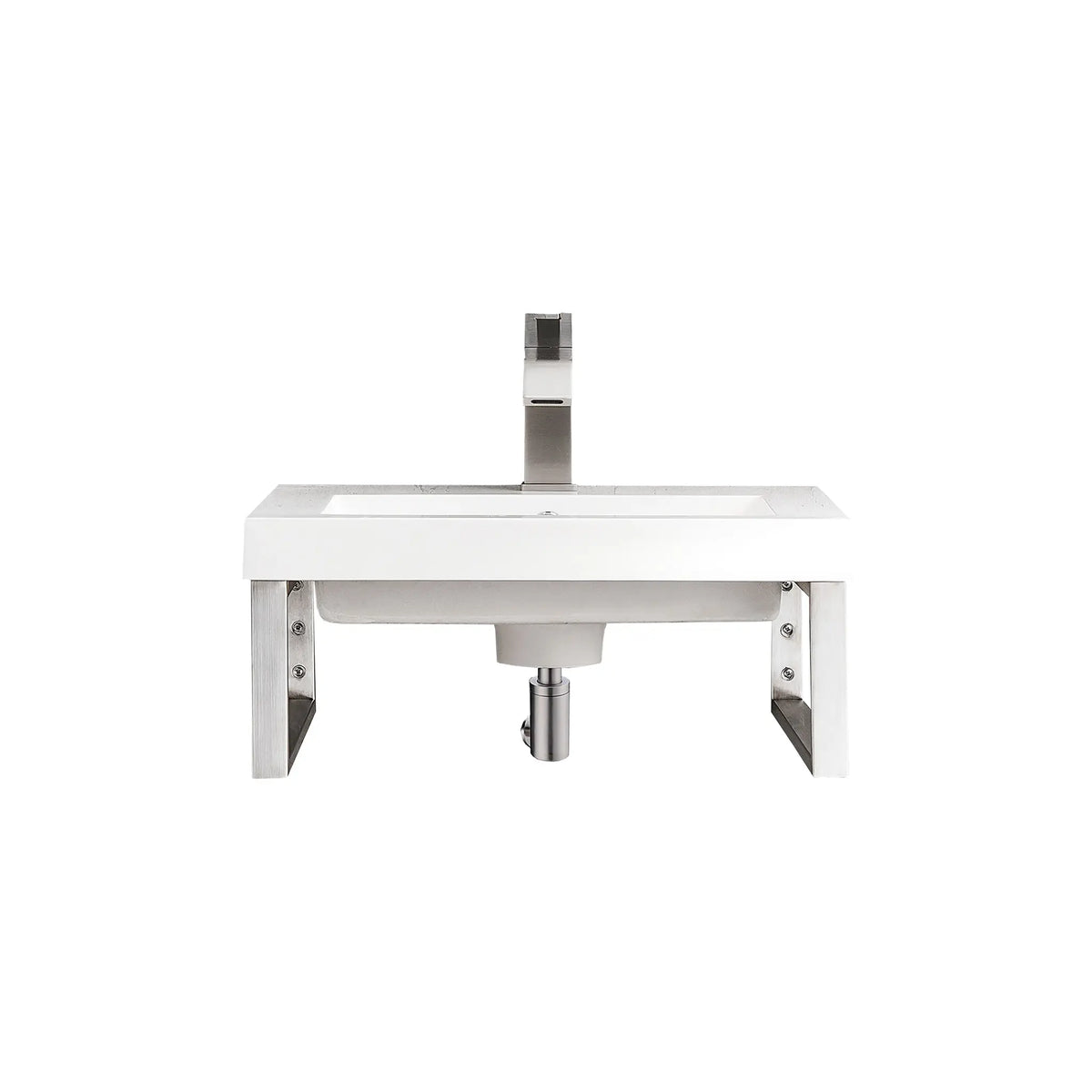 Boston 15.25" Two Wall Brackets w/ 20" White Glossy Composite Stone Top-Brushed Nickel image