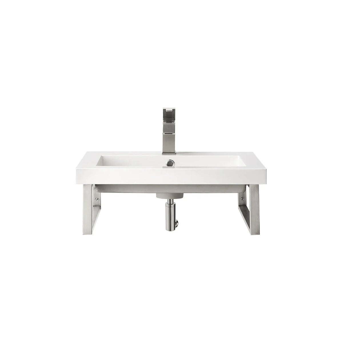 Boston 18" Two Wall Brackets w/ 23.6" White Glossy Composite Stone Top-Brushed Nickel image