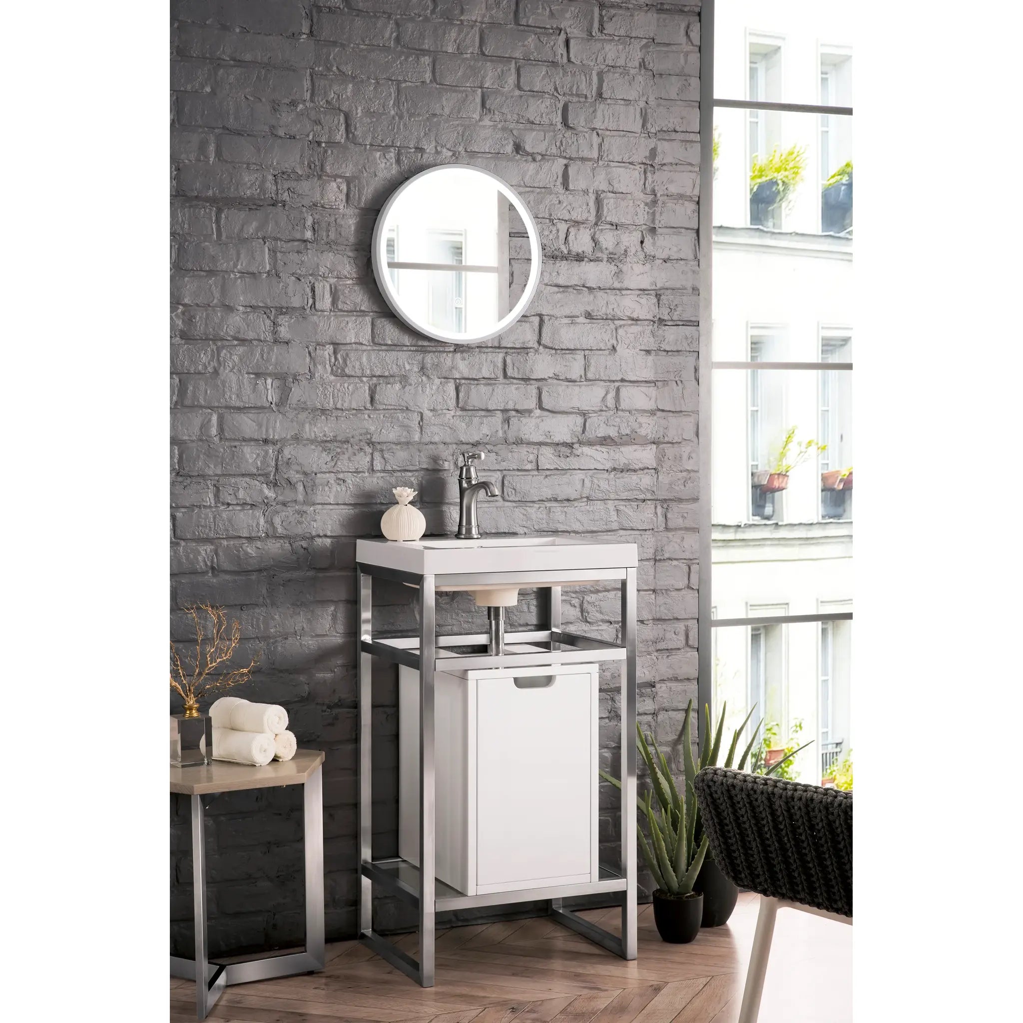 Boston 20" Single Console Vanity Glossy White Storage, White Glossy Composite Stone-Brushed Nickel image 1