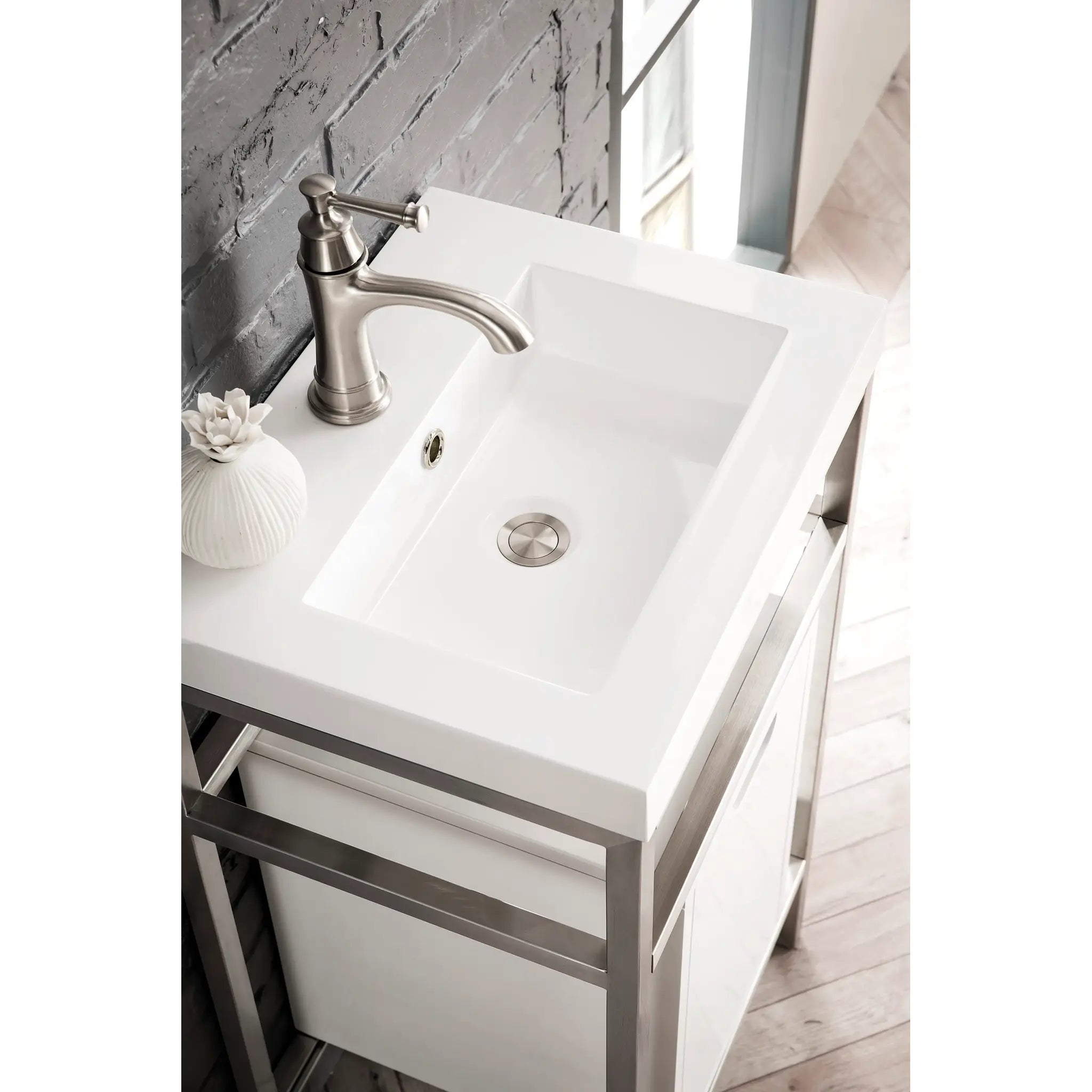 Boston 20" Single Console Vanity Glossy White Storage, White Glossy Composite Stone-Brushed Nickel image 4