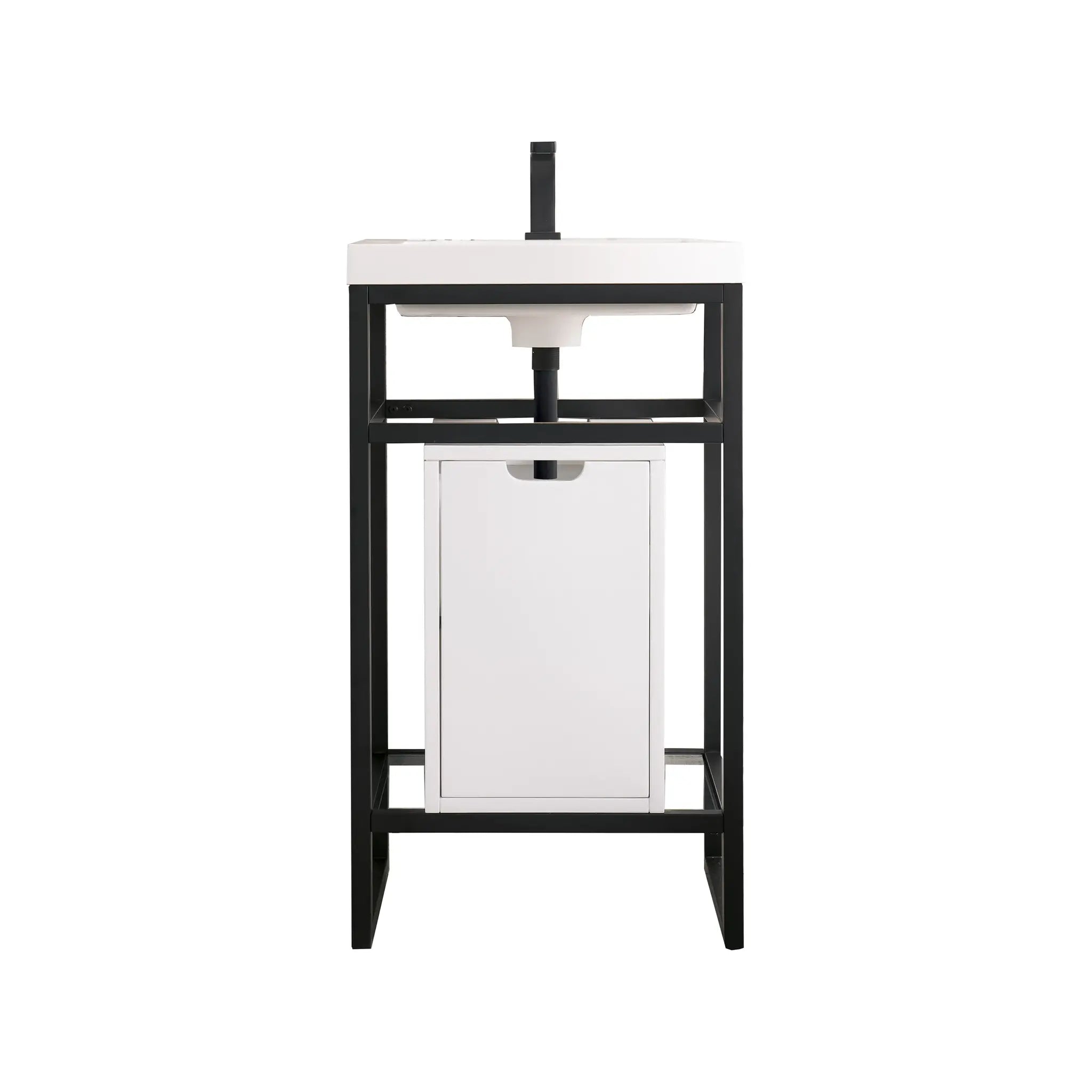 Boston 20" Single Console Vanity Glossy White Storage, White Glossy Composite Stone-Matte Black image