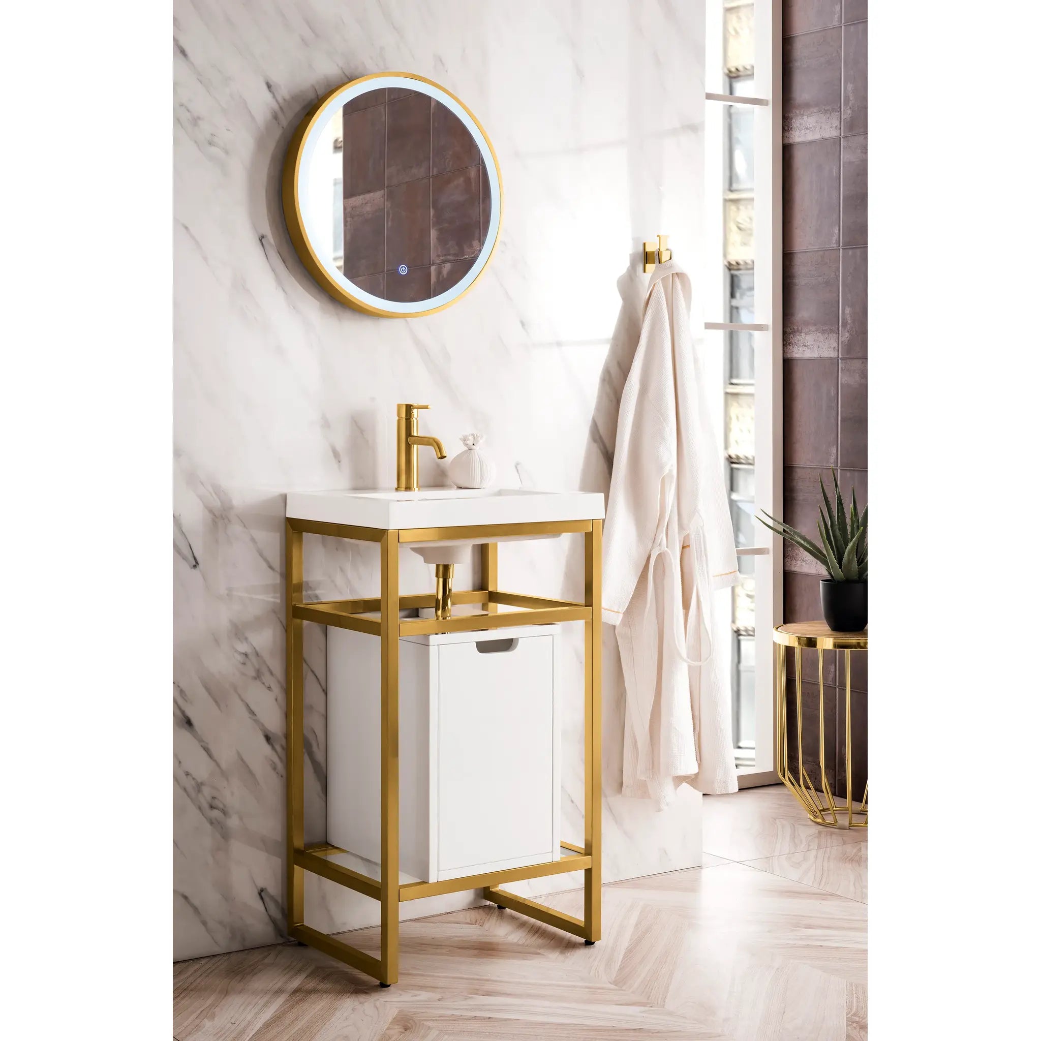Boston 20" Single Console Vanity Glossy White Storage, White Glossy Composite Stone-Radiant Gold image 2