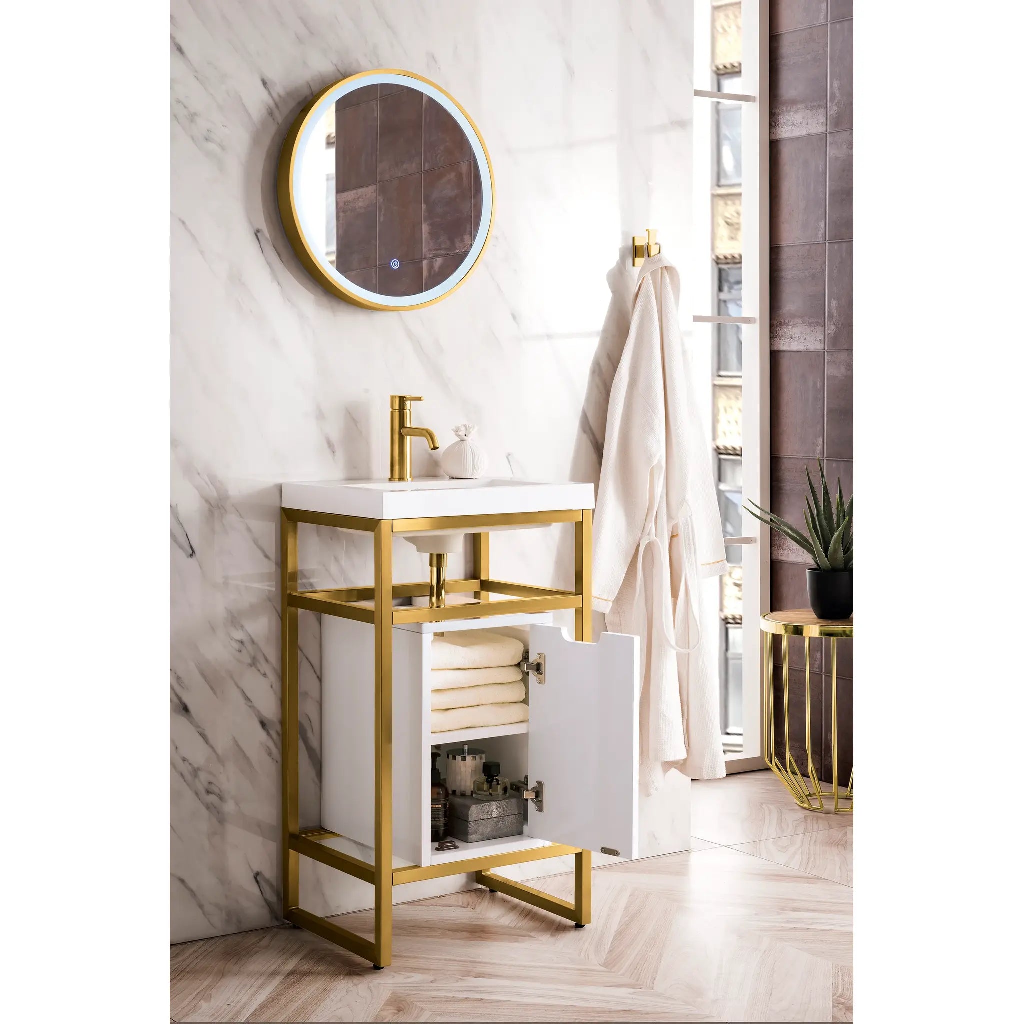 Boston 20" Single Console Vanity Glossy White Storage, White Glossy Composite Stone-Radiant Gold image 3