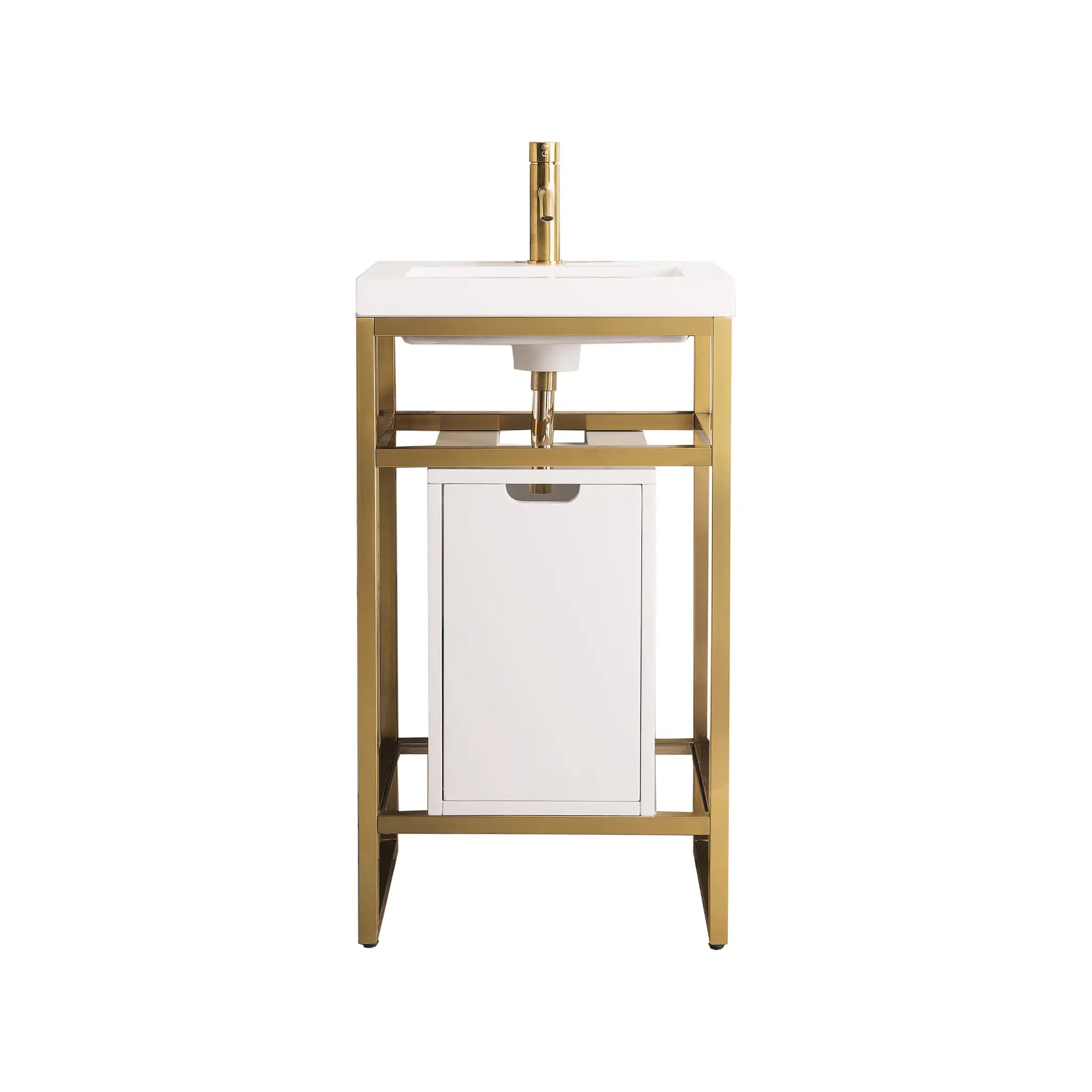 Boston 20" Single Console Vanity Glossy White Storage, White Glossy Composite Stone-Radiant Gold image