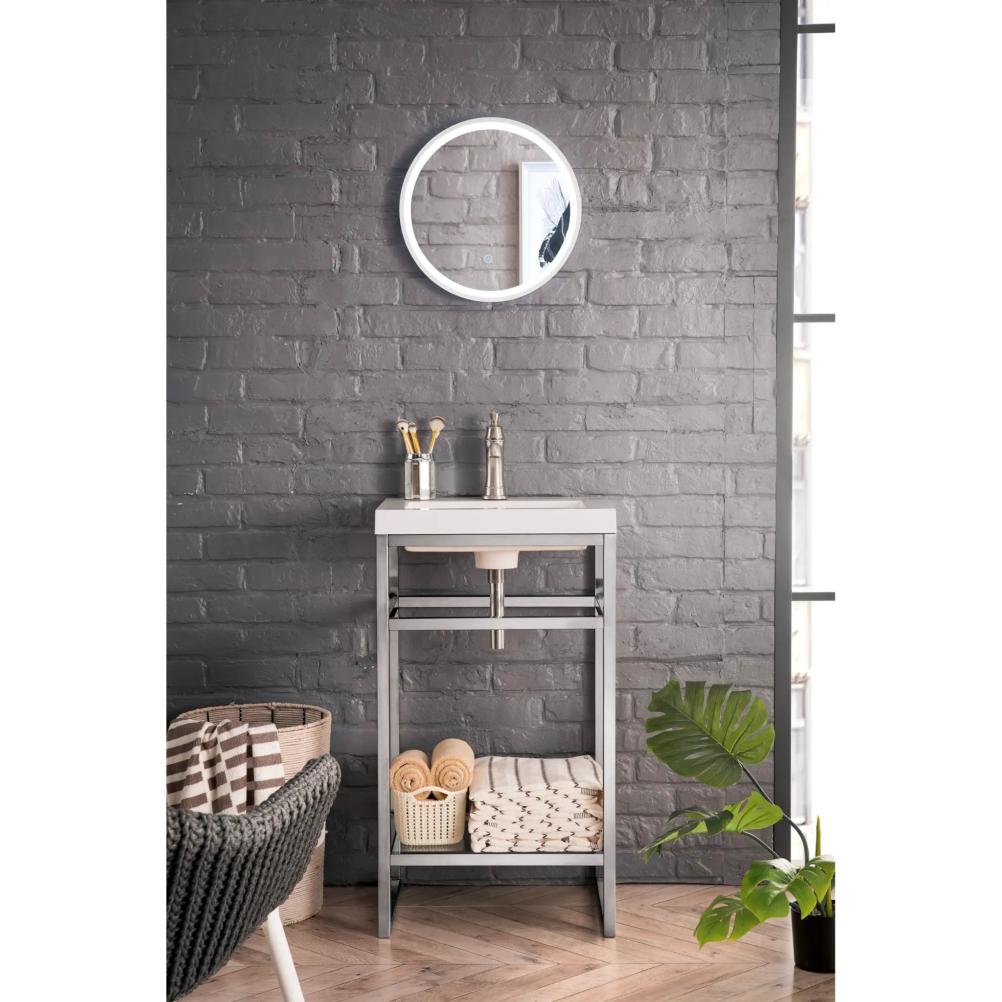 Boston 20" Single Console Vanity w/ White Glossy Composite Stone Top-Brushed Nickel image 1