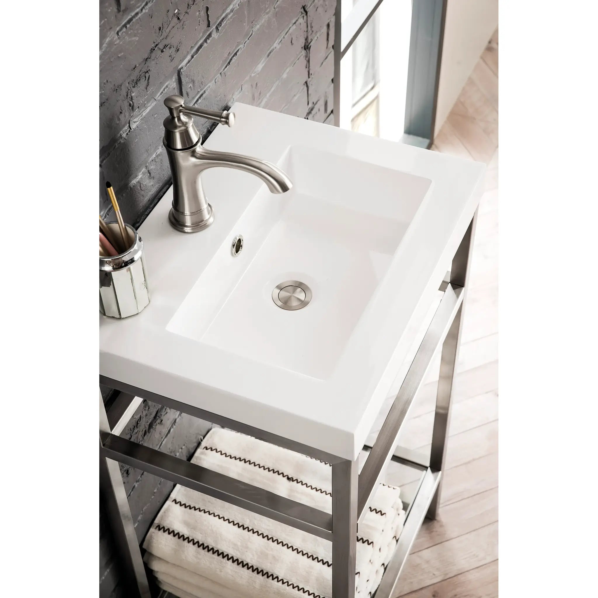 Boston 20" Single Console Vanity w/ White Glossy Composite Stone Top-Brushed Nickel image 3