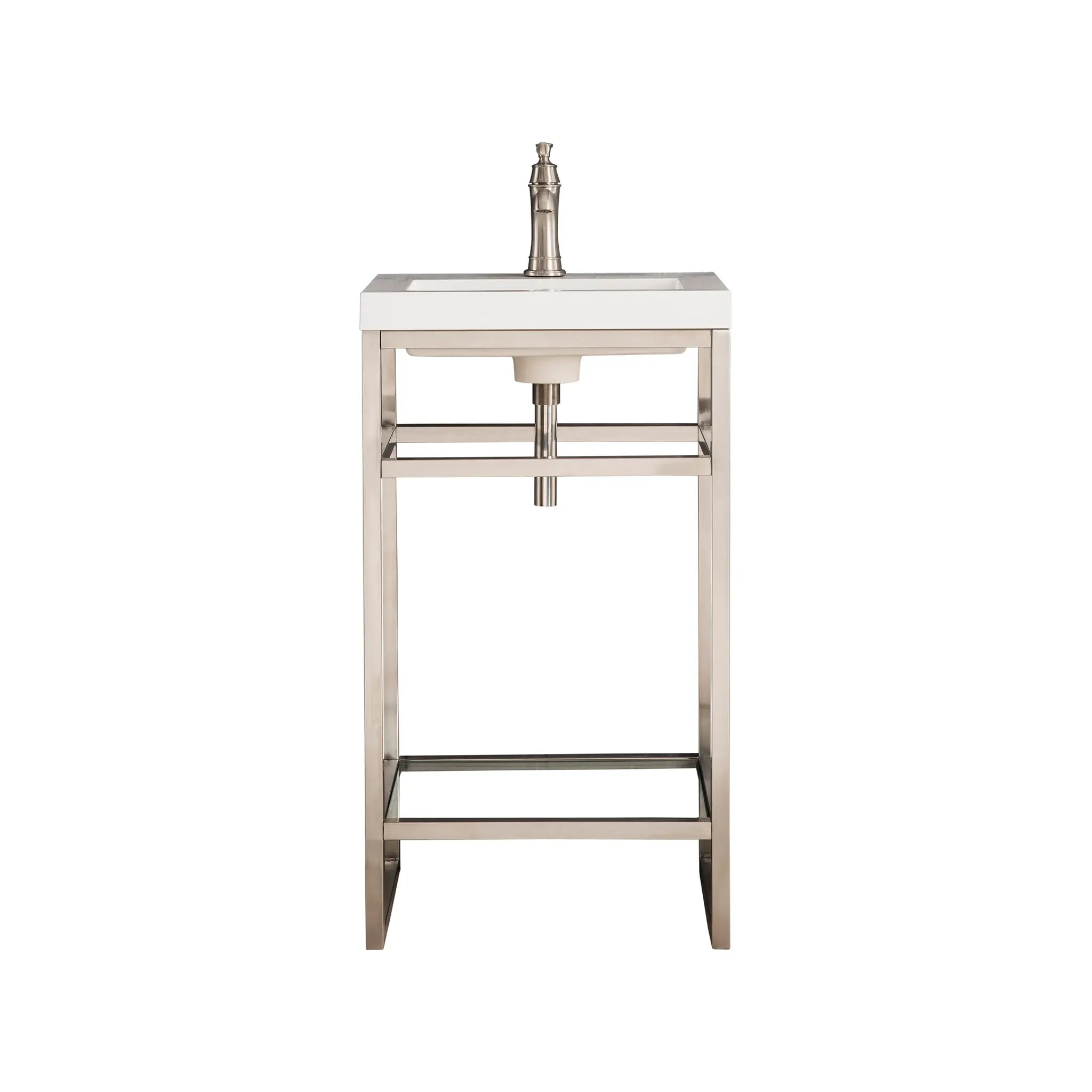 Boston 20" Single Console Vanity w/ White Glossy Composite Stone Top-Brushed Nickel image