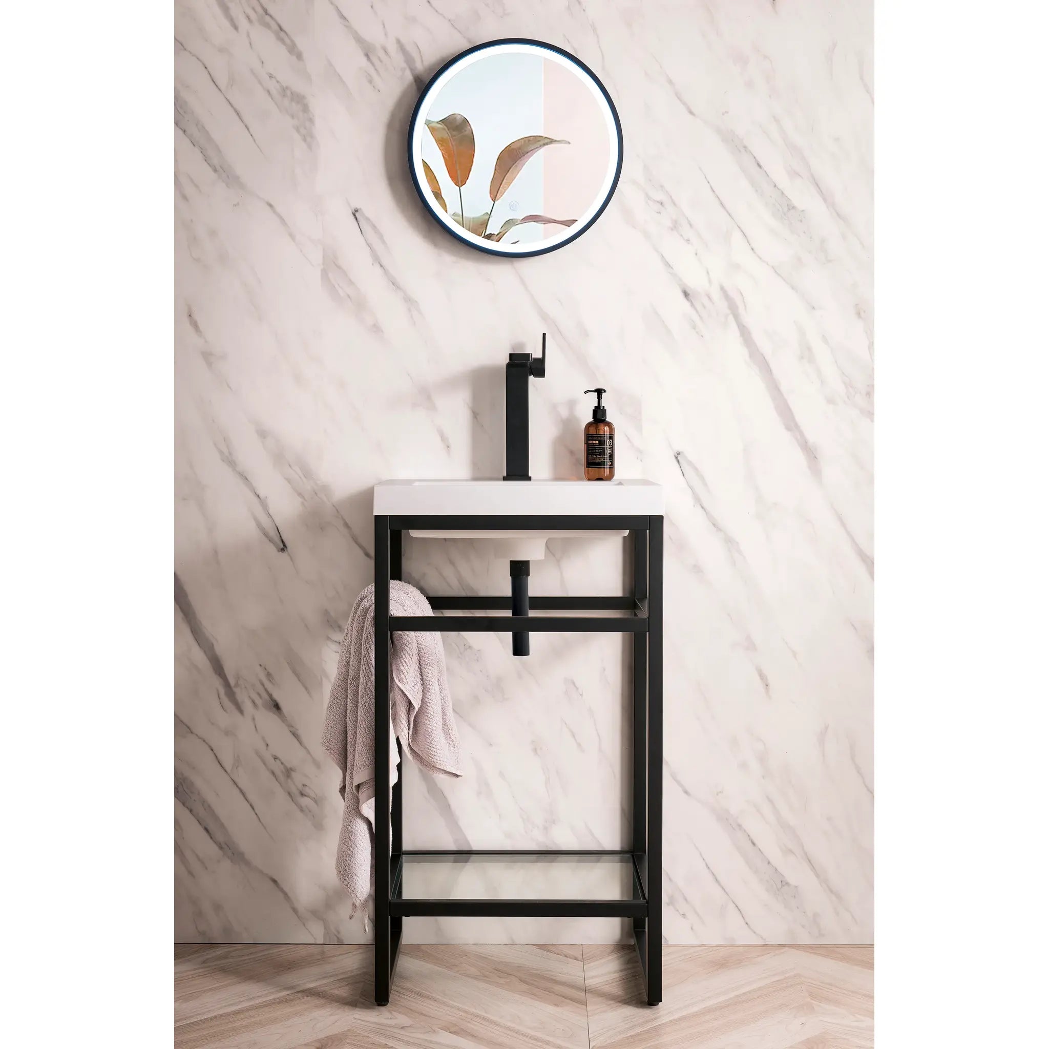 Boston 20" Single Console Vanity w/ White Glossy Composite Stone Top-Matte Black image 1