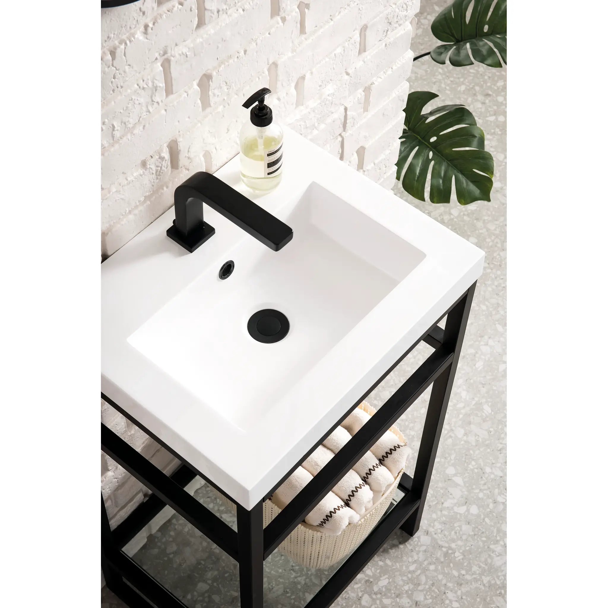 Boston 20" Single Console Vanity w/ White Glossy Composite Stone Top-Matte Black image 3