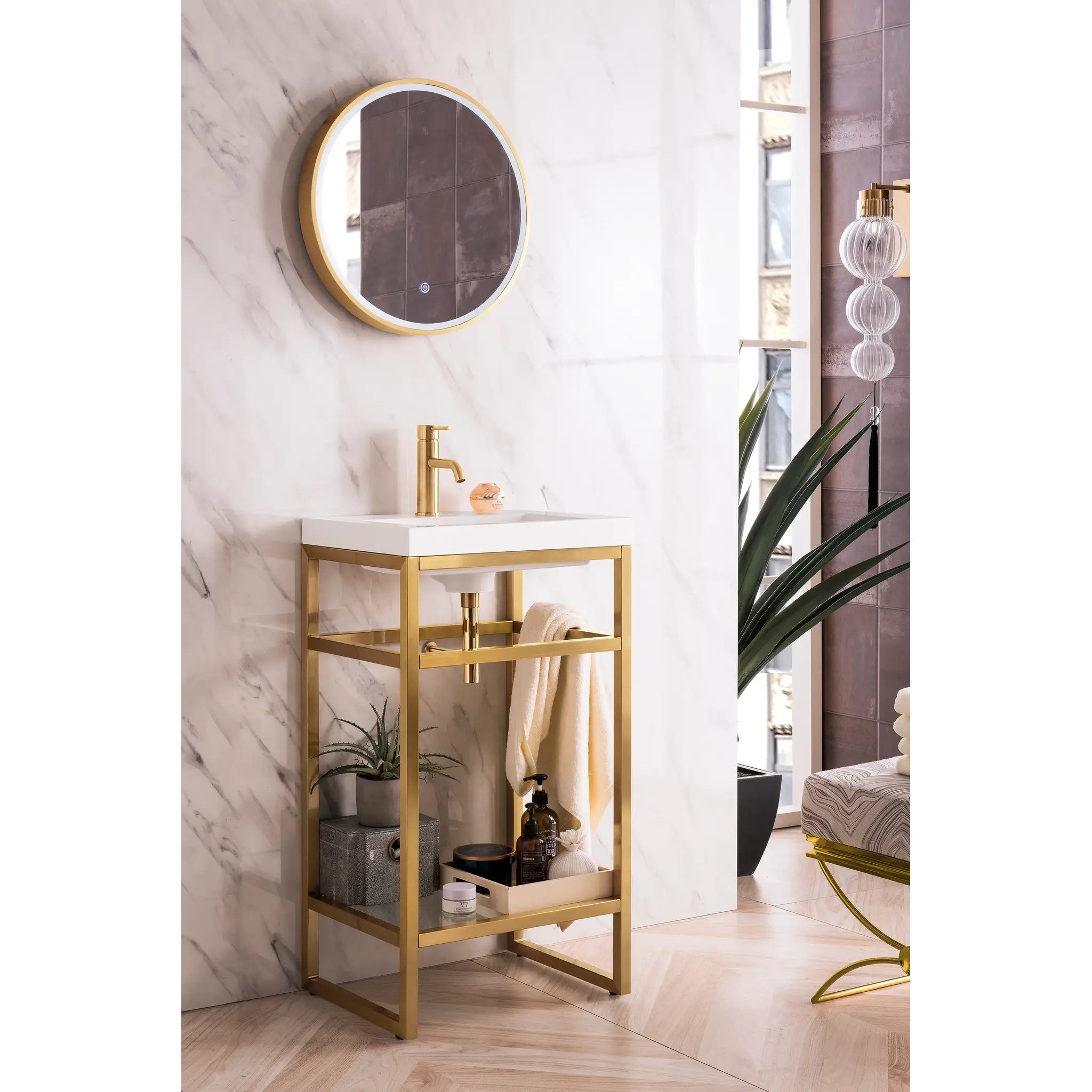 Boston 20" Single Console Vanity w/ White Glossy Composite Stone Top-Radiant Gold image 2
