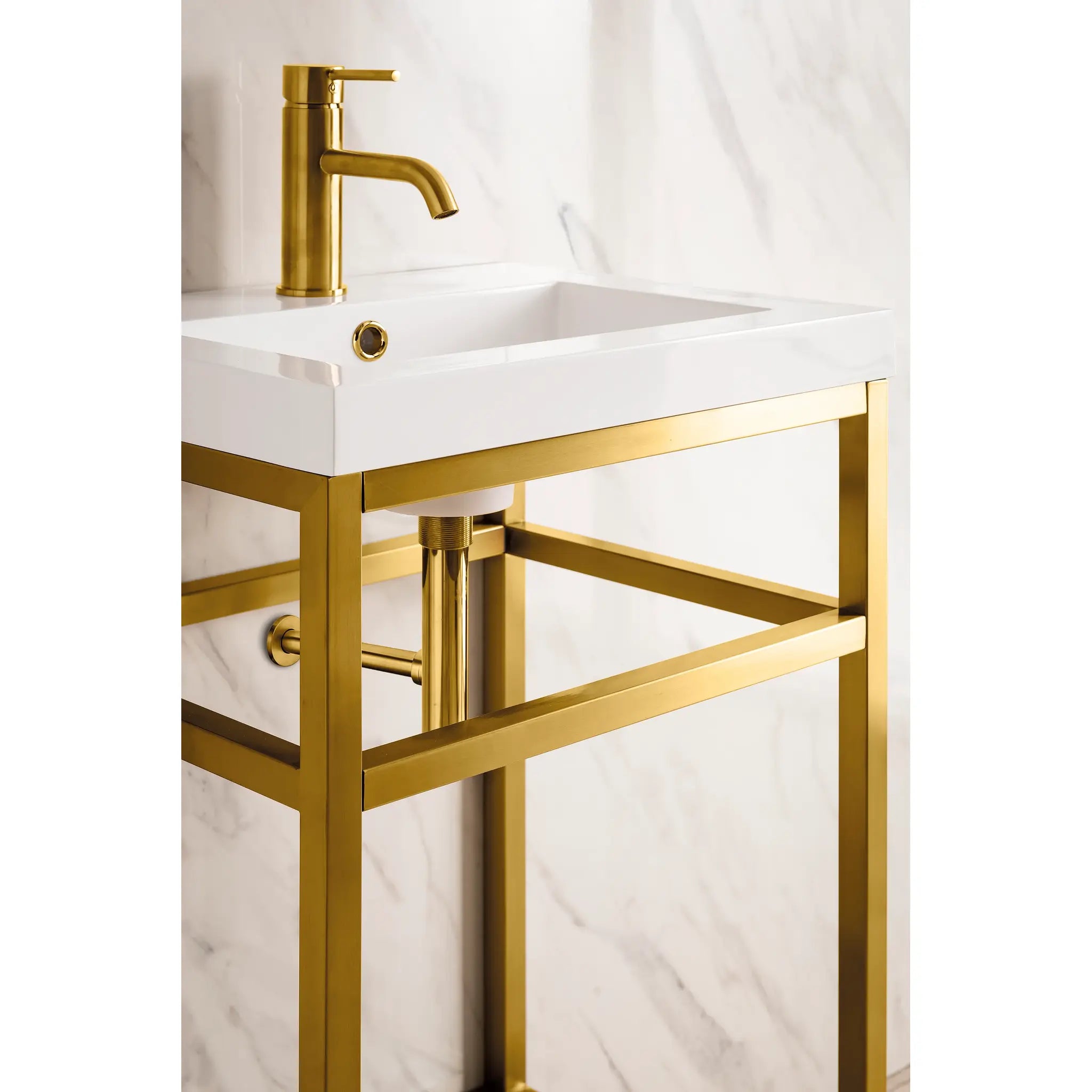 Boston 20" Single Console Vanity w/ White Glossy Composite Stone Top-Radiant Gold image 3