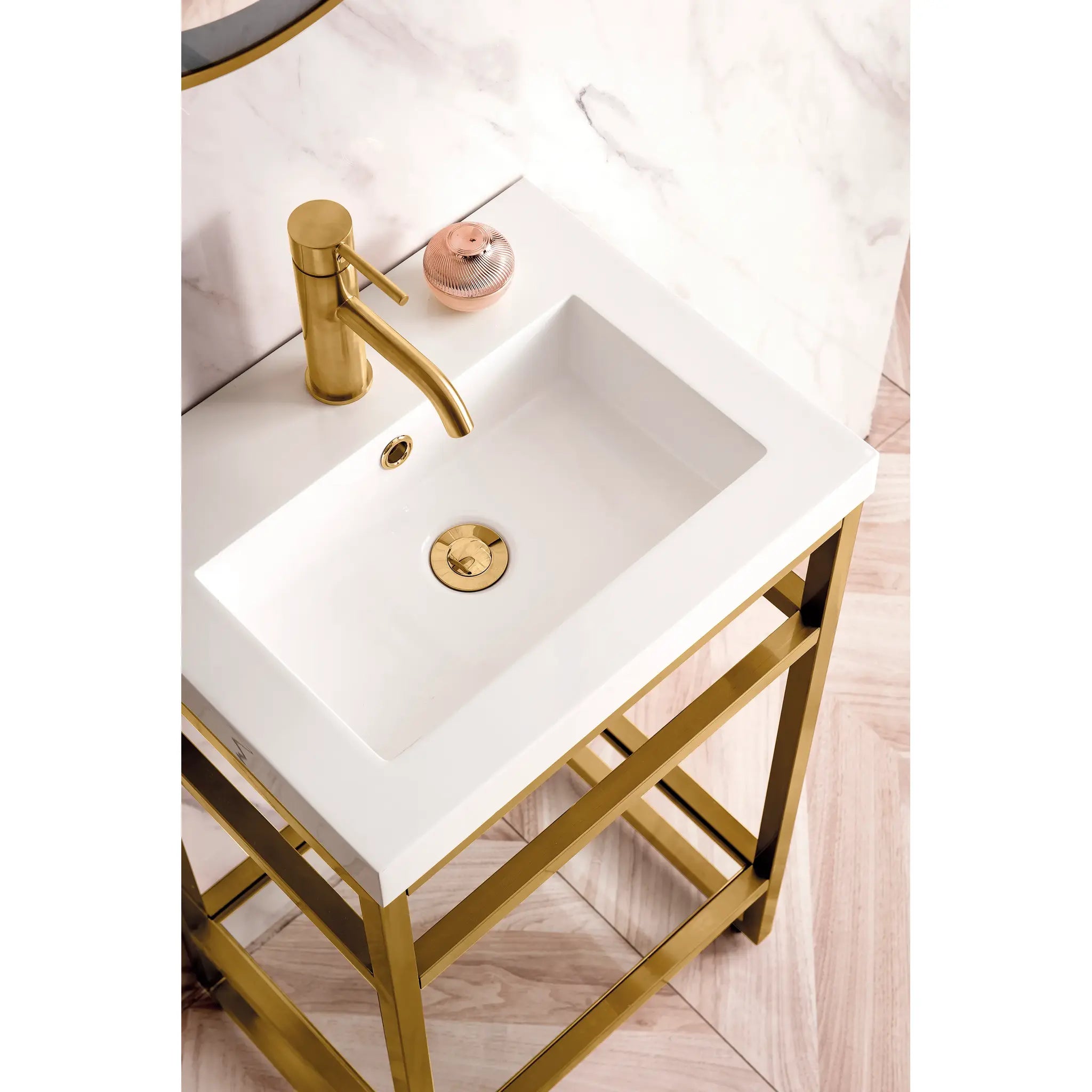 Boston 20" Single Console Vanity w/ White Glossy Composite Stone Top-Radiant Gold image 4