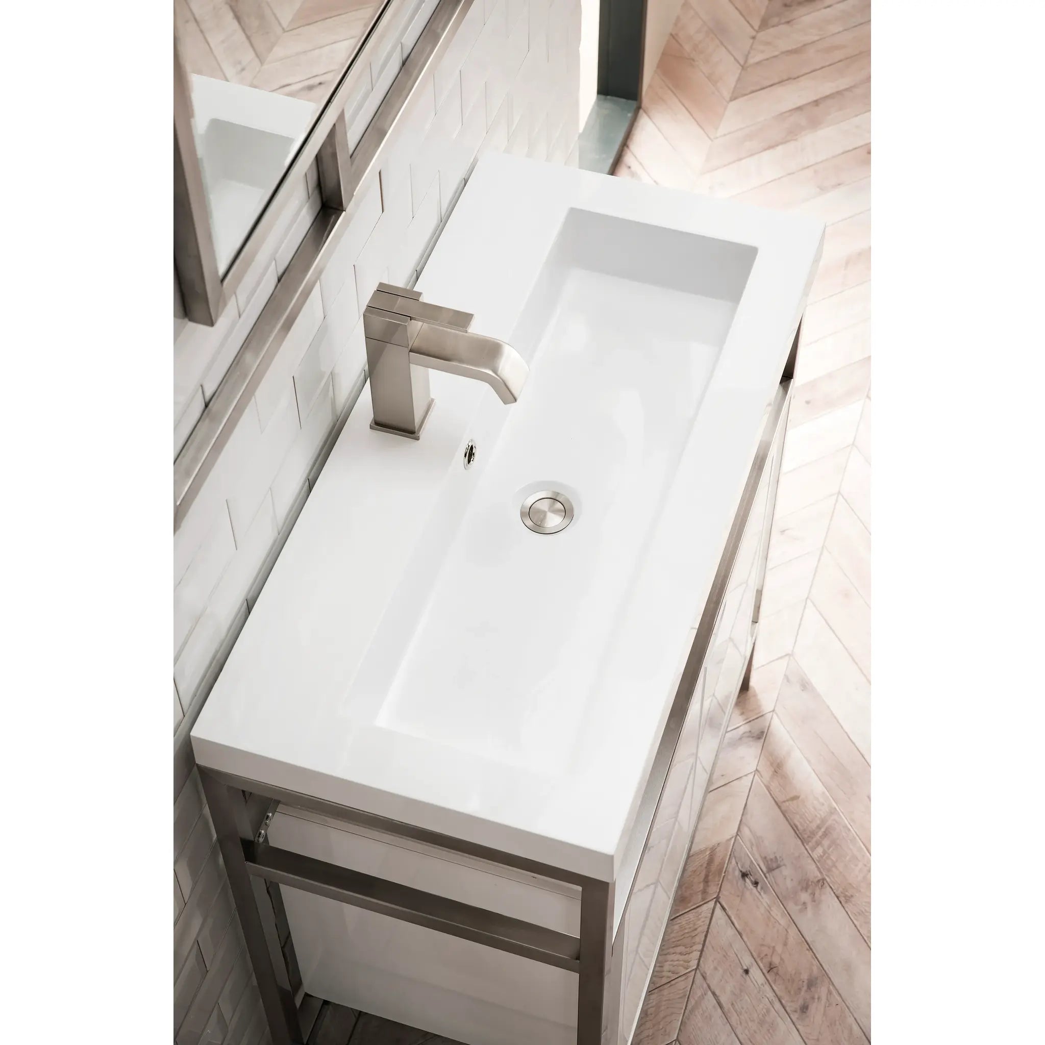 Boston 31.5" Single Console Vanity Gloss White Storage, White Gloss Composite Stone-Brushed Nickel image 4