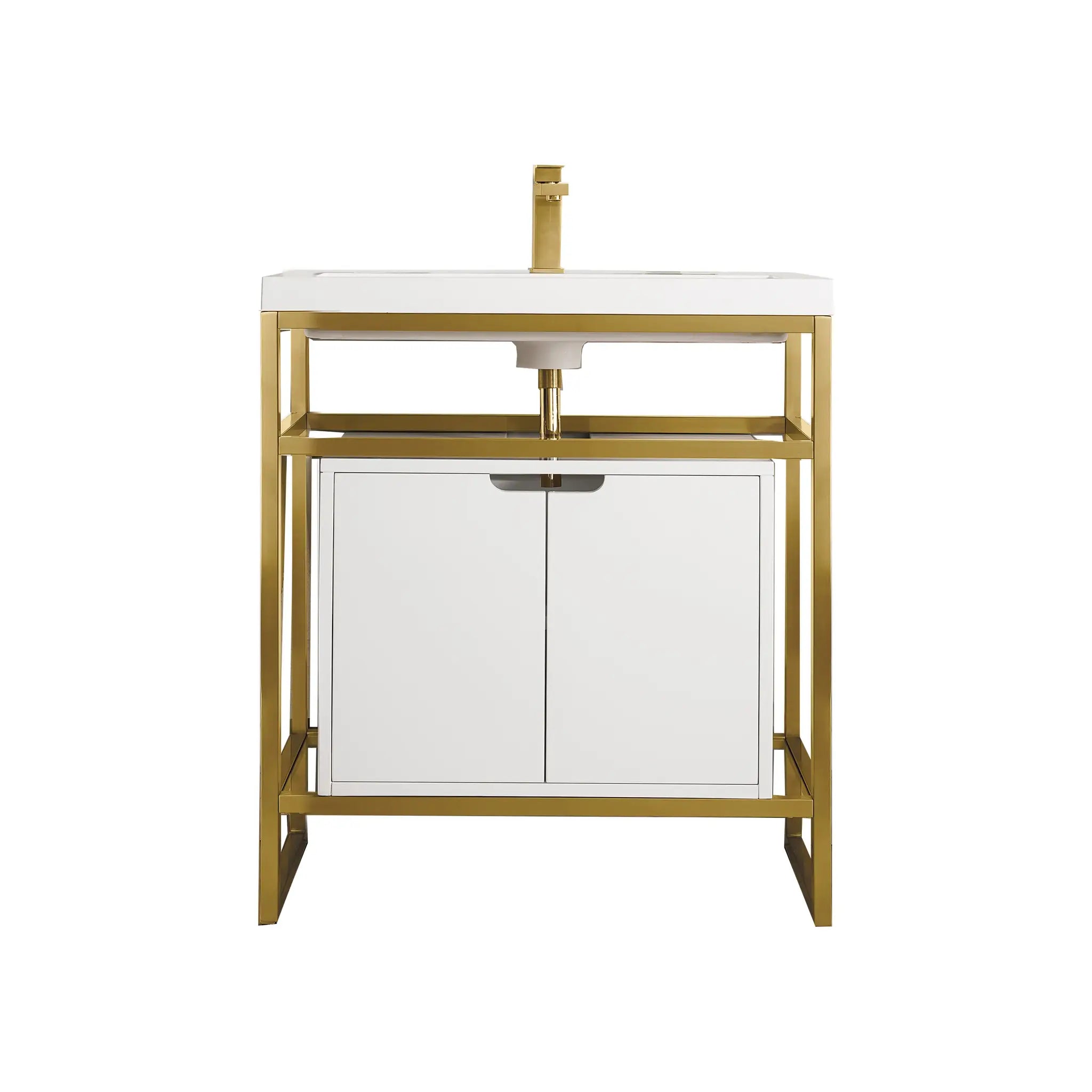 Boston 31.5" Single Console Vanity Gloss White Storage, White Gloss Composite Stone-Radiant Gold image