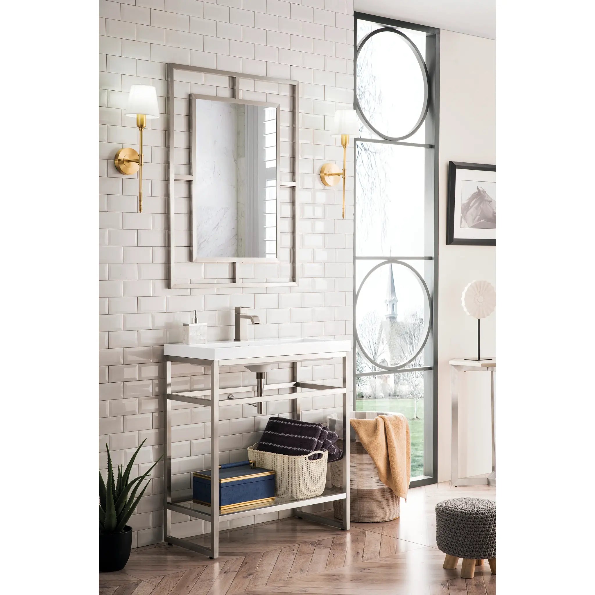 Boston 31.5" Single Console Vanity w/ White Glossy Composite Stone Top-Brushed Nickel image 2