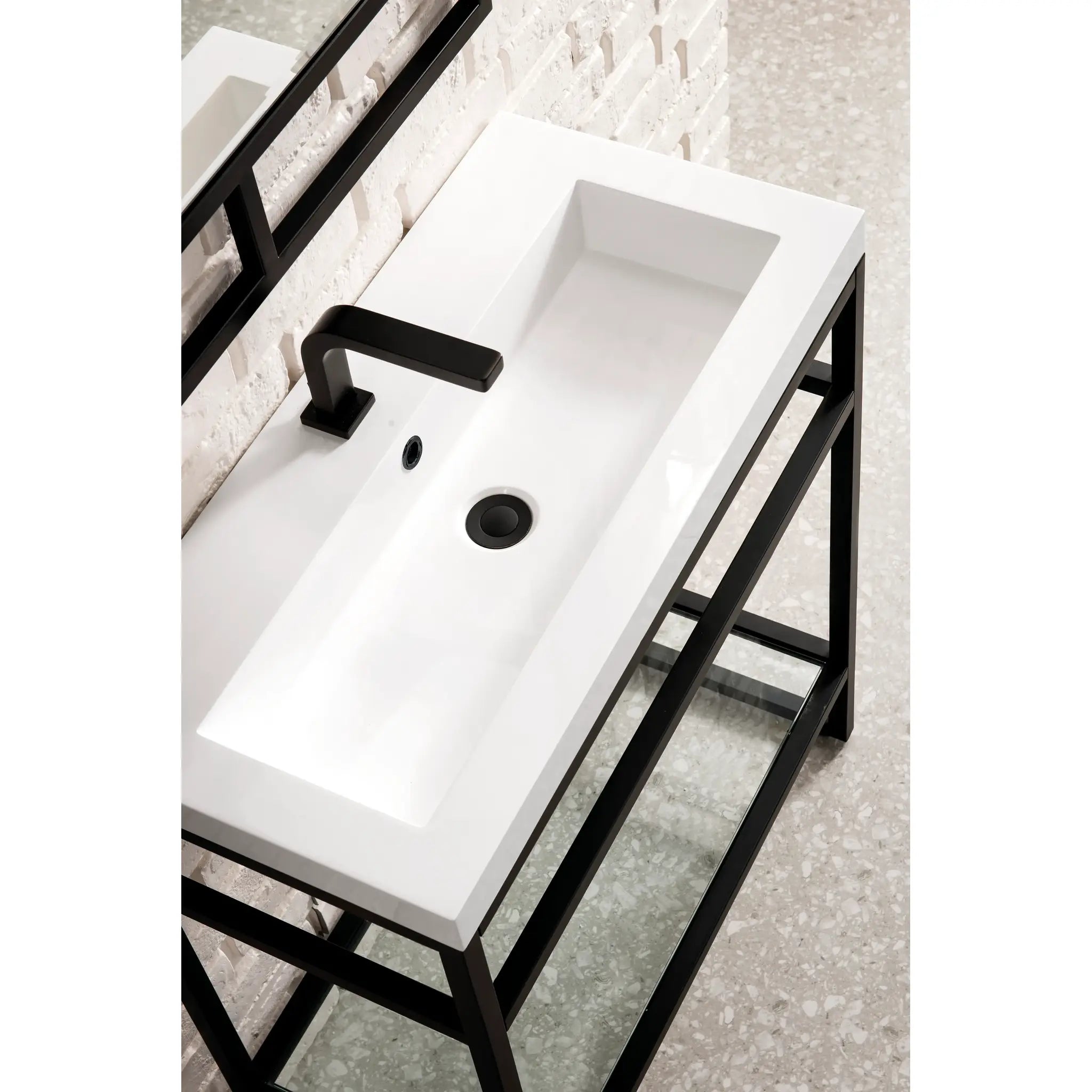 Boston 31.5" Single Console Vanity w/ White Glossy Composite Stone Top-Matte Black image 3