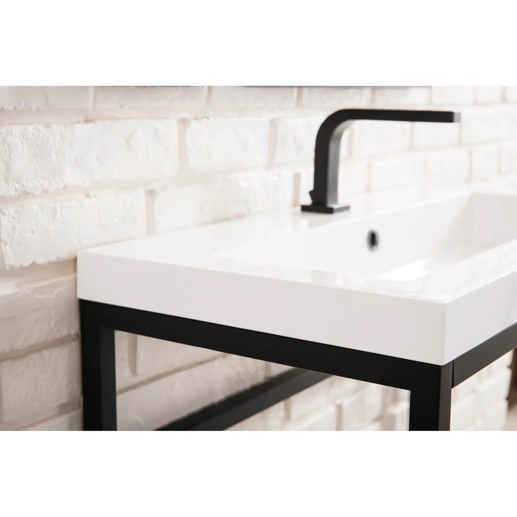 Boston 31.5" Single Console Vanity w/ White Glossy Composite Stone Top-Matte Black image 4