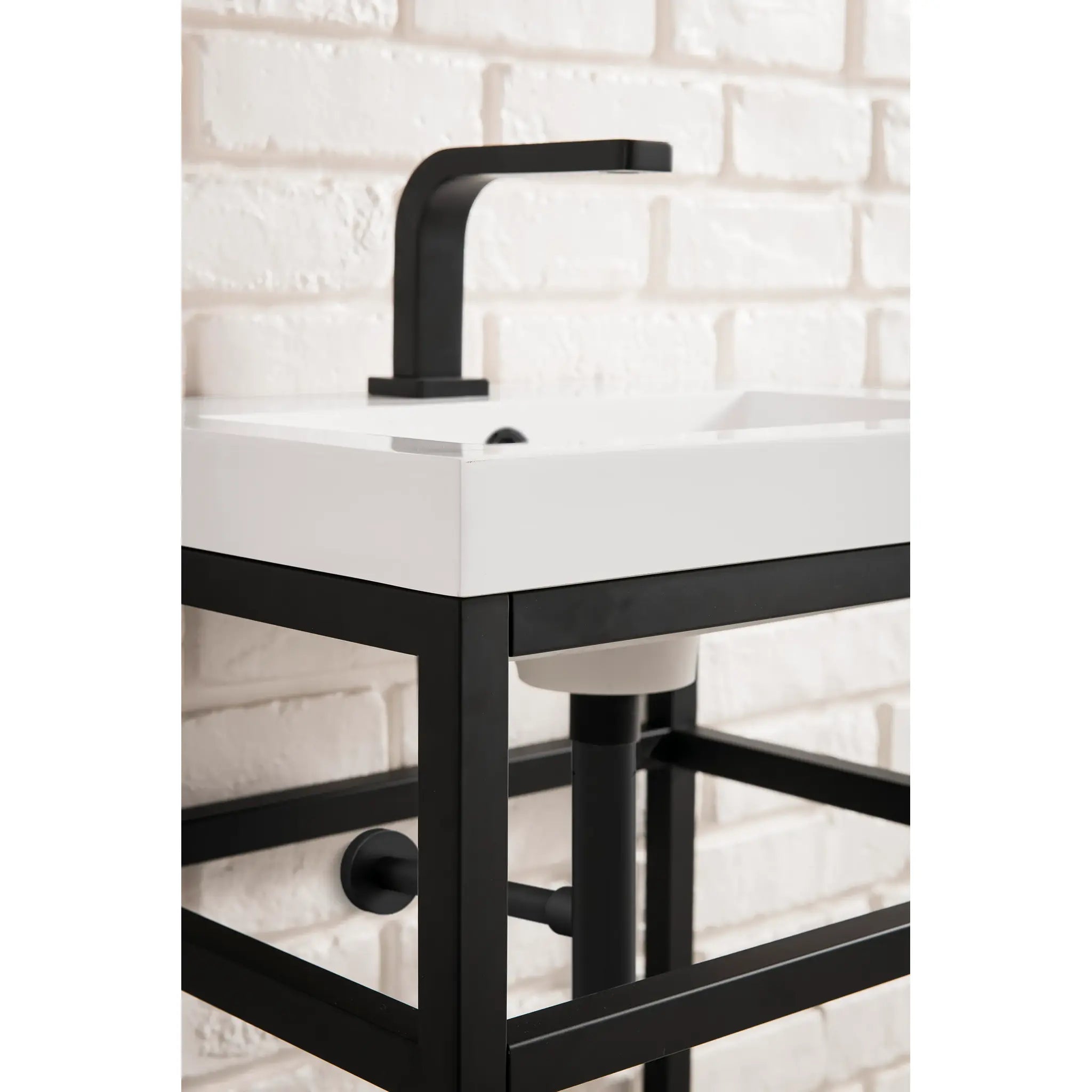 Boston 31.5" Single Console Vanity w/ White Glossy Composite Stone Top-Matte Black image 6