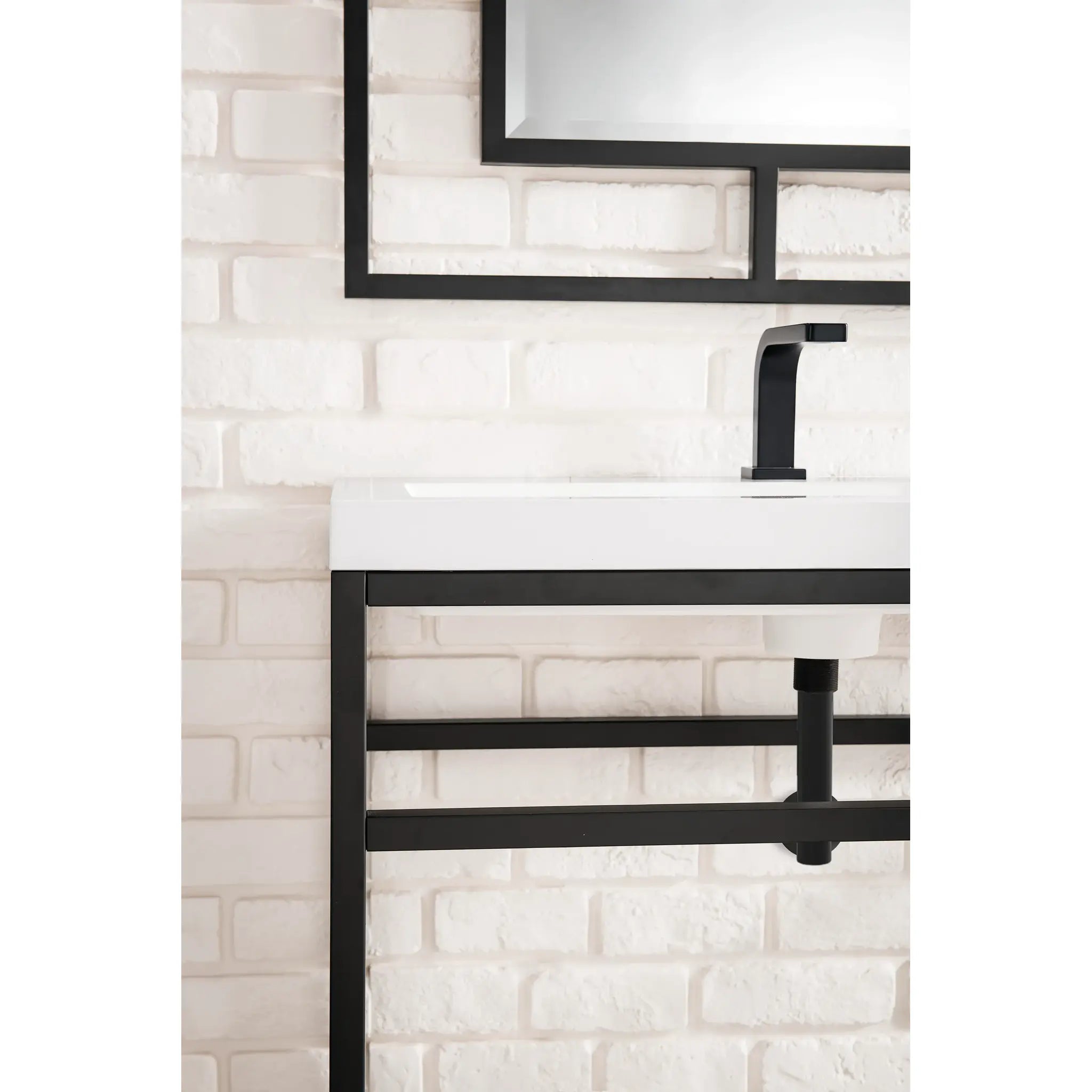 Boston 31.5" Single Console Vanity w/ White Glossy Composite Stone Top-Matte Black image 8