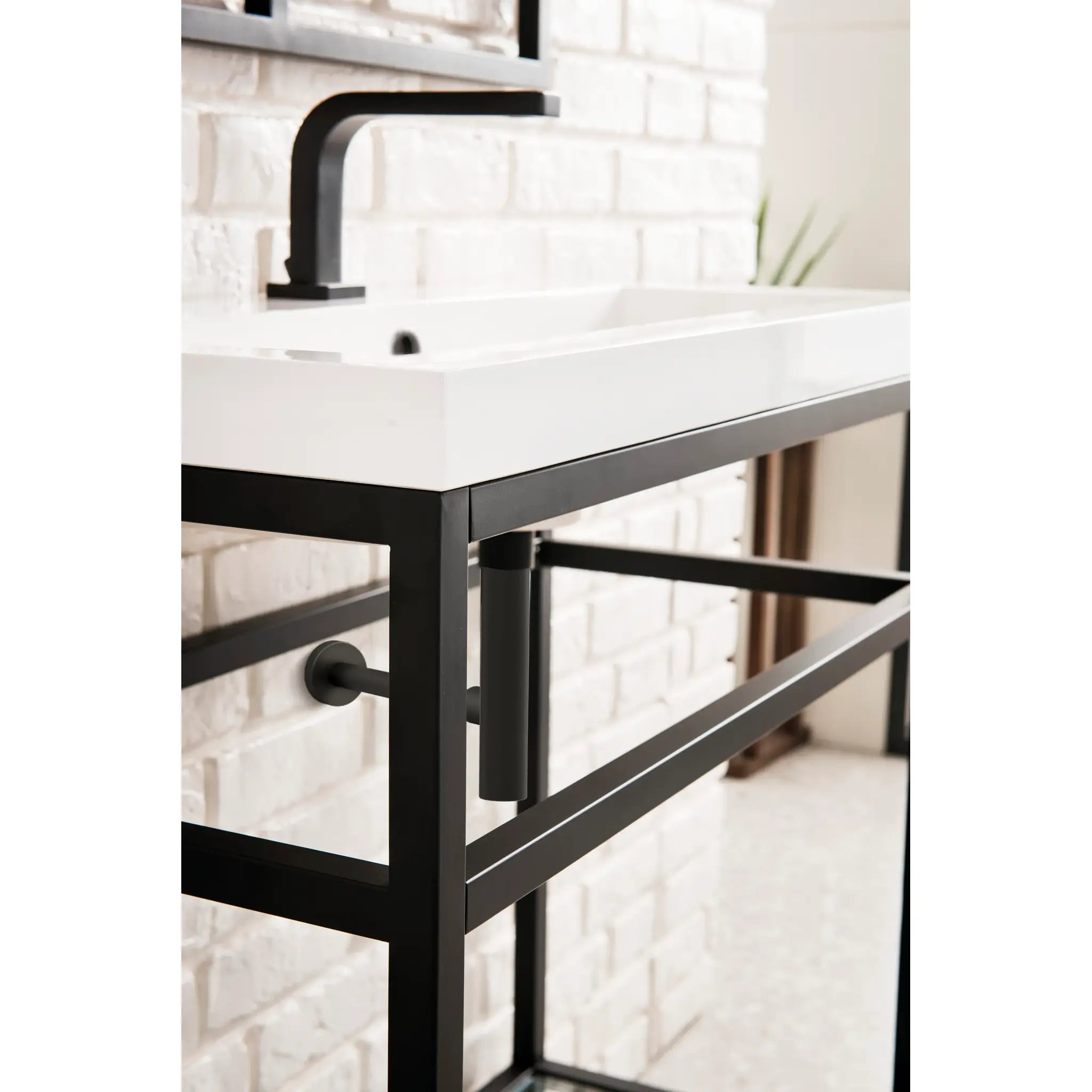 Boston 31.5" Single Console Vanity w/ White Glossy Composite Stone Top-Matte Black image 9