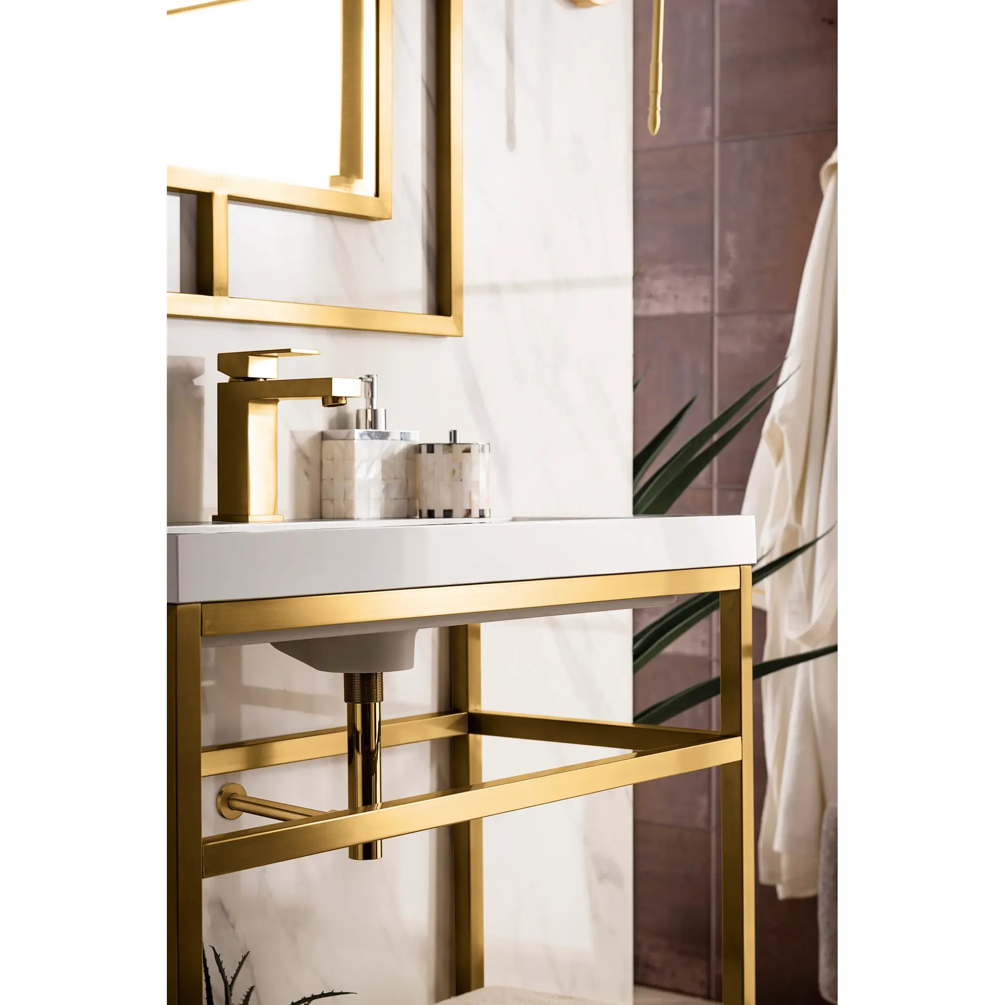 Boston 31.5" Single Console Vanity w/ White Glossy Composite Stone Top-Radiant Gold image 4