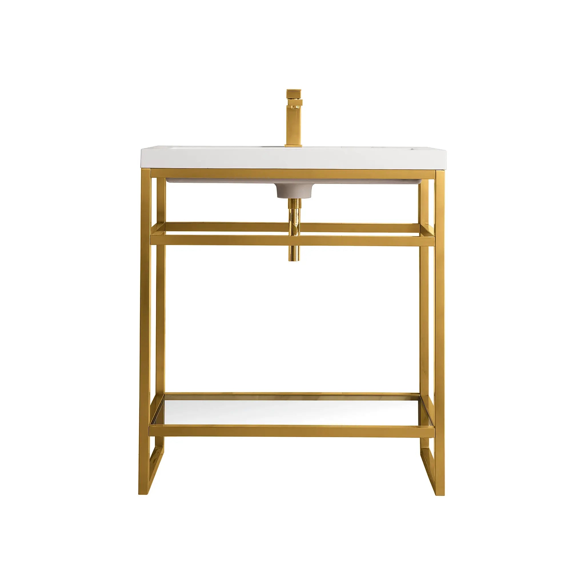 Boston 31.5" Single Console Vanity w/ White Glossy Composite Stone Top-Radiant Gold image