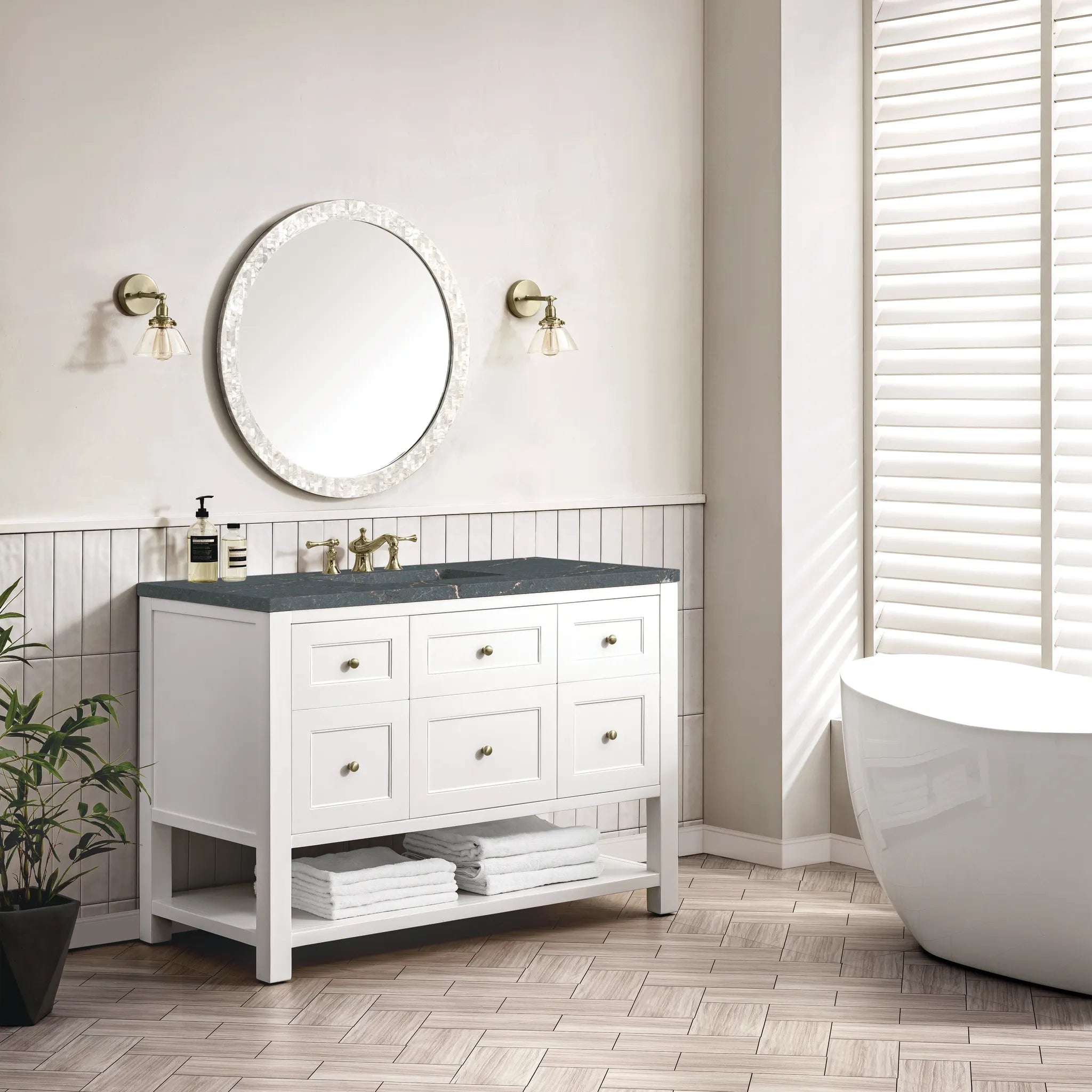 Breckenridge 48" Single Vanity in Bright White w/FreePower Wireless Charger-Parisien Bleu Silestone-8" Widespread image 5