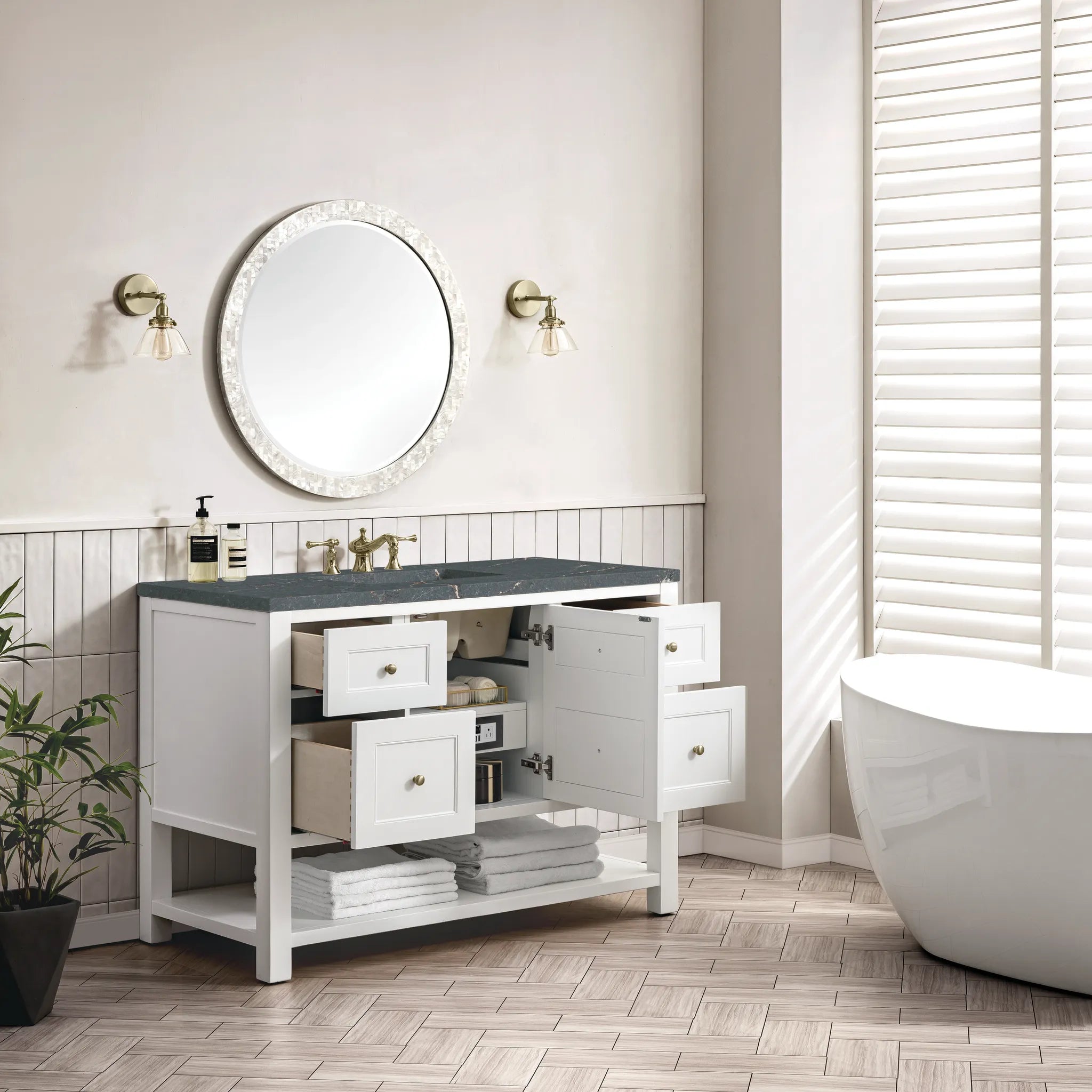 Breckenridge 48" Single Vanity in Bright White w/FreePower Wireless Charger-Parisien Bleu Silestone-8" Widespread image 6
