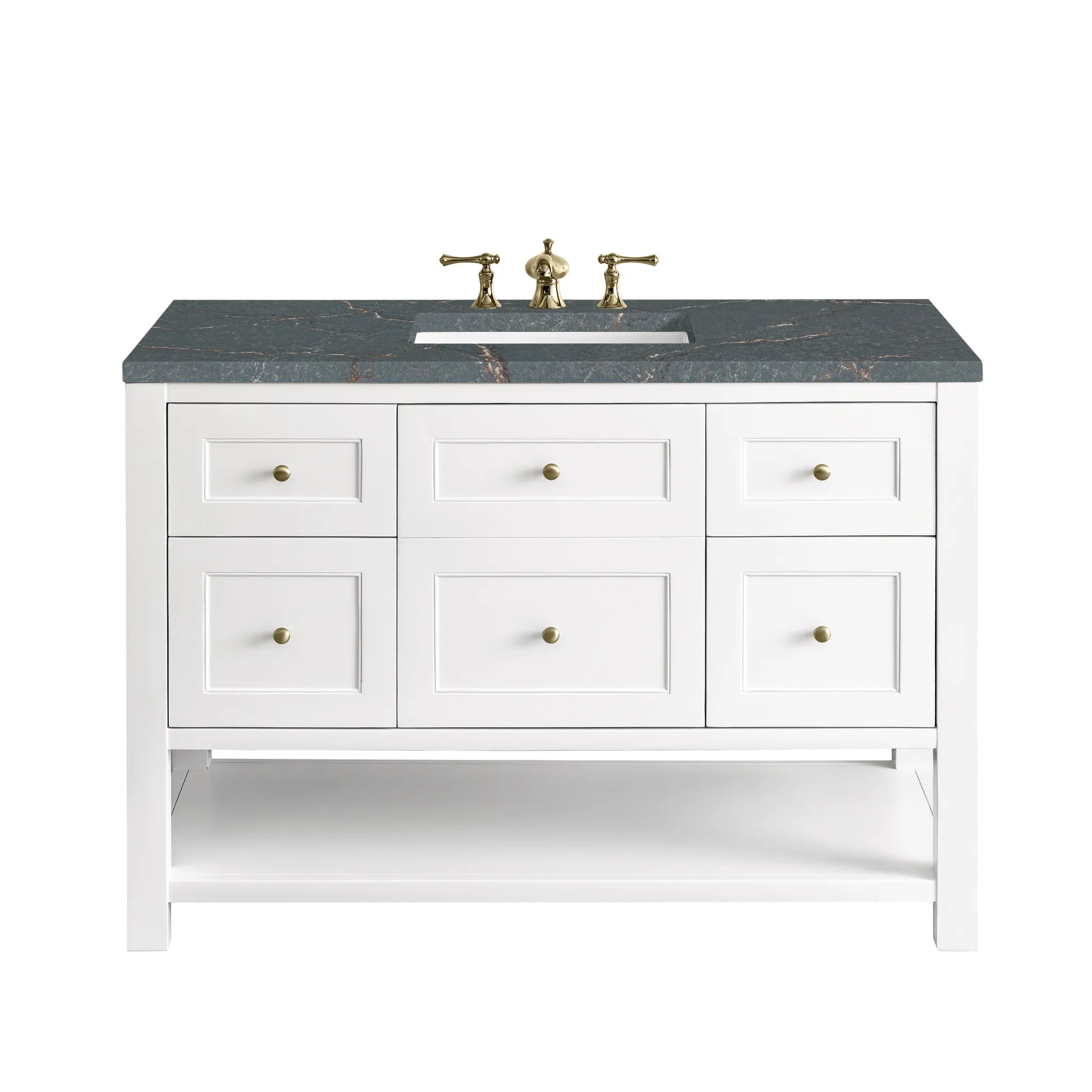 Breckenridge 48" Single Vanity in Bright White w/FreePower Wireless Charger-Parisien Bleu Silestone-8" Widespread image