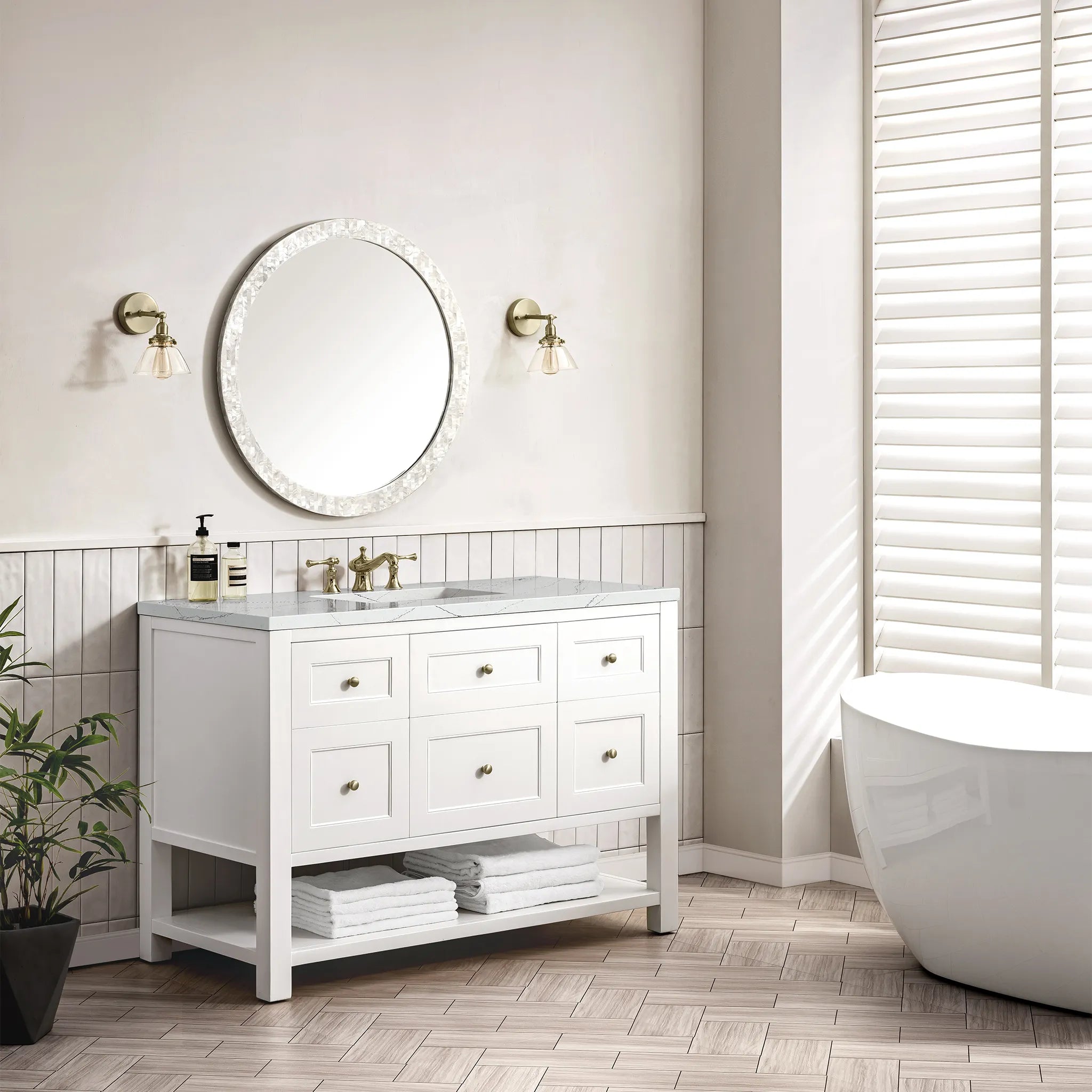 Breckenridge 48" Single Vanity in Bright White Wireless Charger-Ethereal Noctis Silestone-8" Widespread image 5