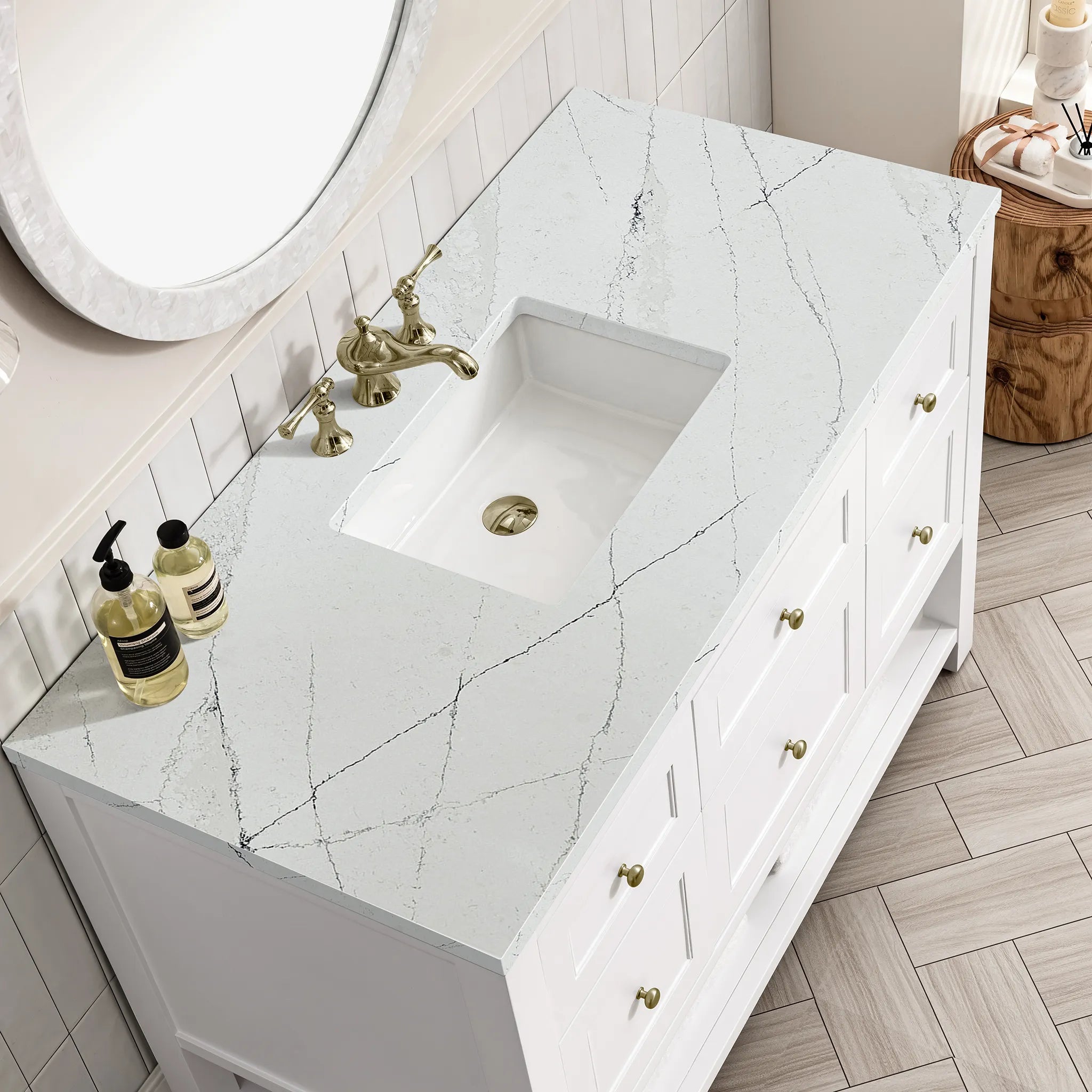 Breckenridge 48" Single Vanity in Bright White Wireless Charger-Ethereal Noctis Silestone-8" Widespread image 7