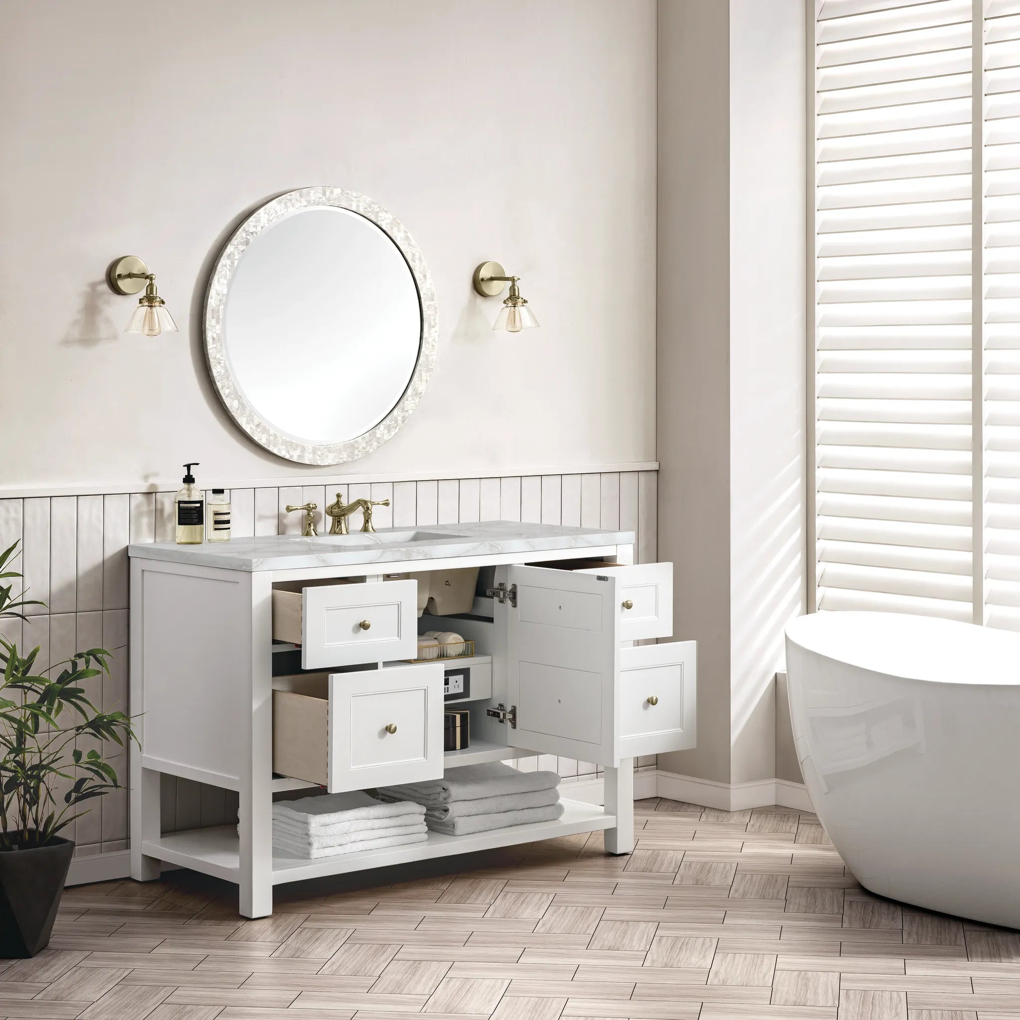 Breckenridge 48" Single Vanity in Bright White Wireless Charger-Victorian Silver Silestone-8" Widespread image 6