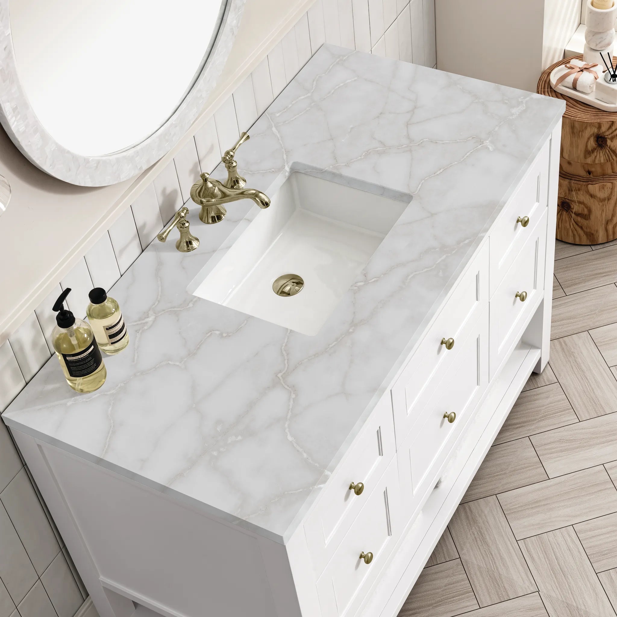 Breckenridge 48" Single Vanity in Bright White Wireless Charger-Victorian Silver Silestone-8" Widespread image 7