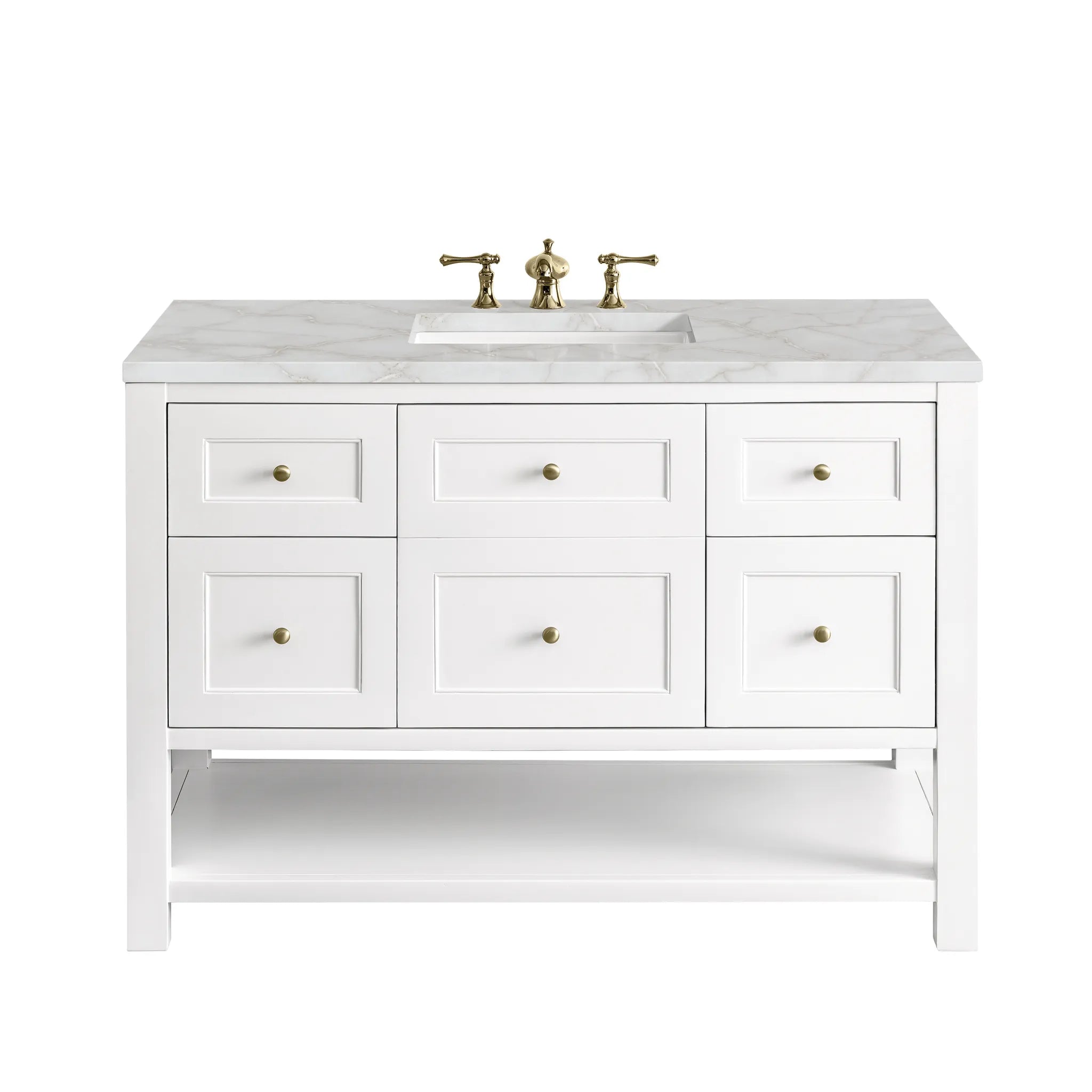 Breckenridge 48" Single Vanity in Bright White Wireless Charger-Victorian Silver Silestone-8" Widespread image