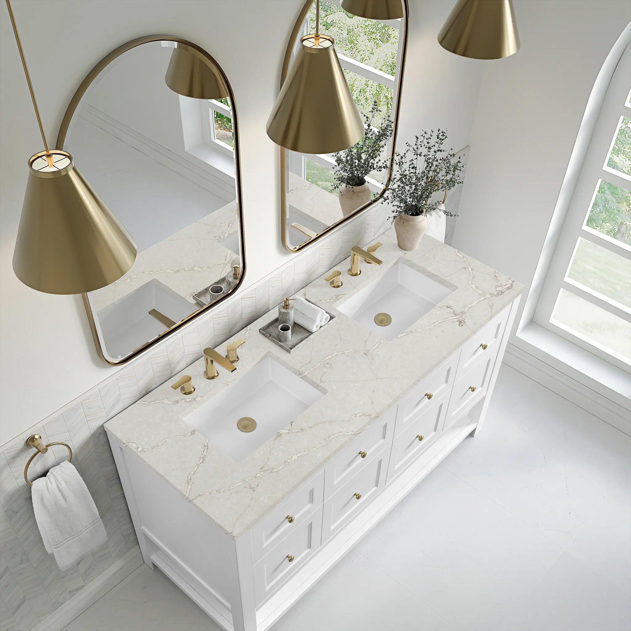 Breckenridge 60" Double Vanity in Bright White, Wireless Charger-Victorian Silver Silestone-8" Widespread image 8