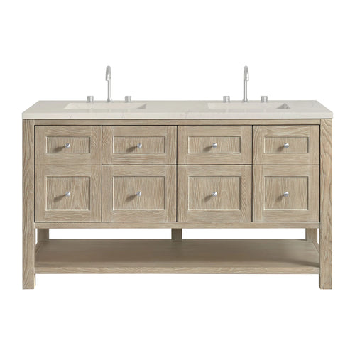 60" Double Sink Bathroom Vanity with Wireless Charger in Whitewashed Oak - James Martin Breckenridge