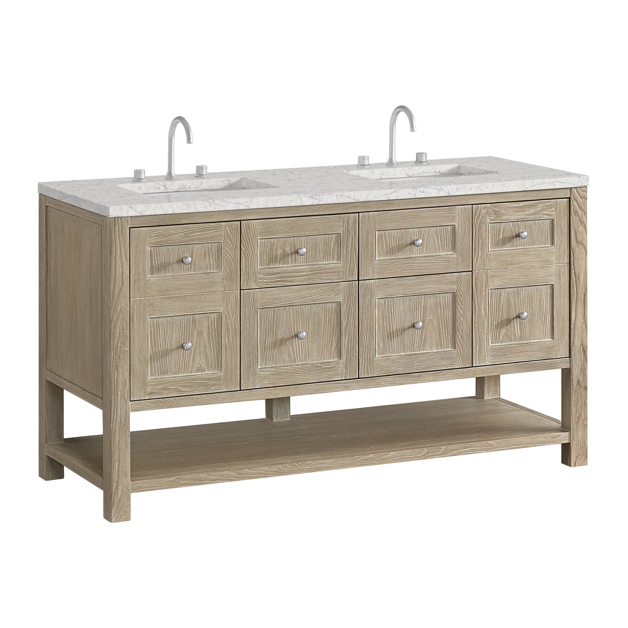Breckenridge 60" Double Vanity in Whitewashed Oak Wireless Charger-Eternal Jasmine Pearl Silestone-8" Widespread image 10