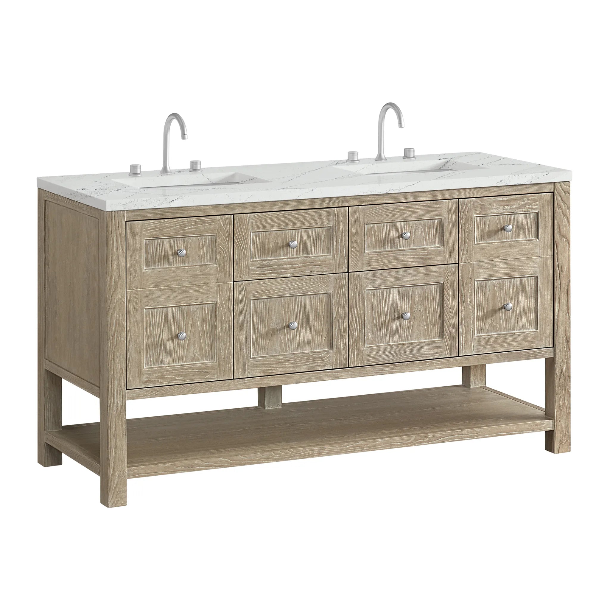 Breckenridge 60" Double Vanity in Whitewashed Oak Wireless Charger-Ethereal Noctis Silestone-8" Widespread image 10
