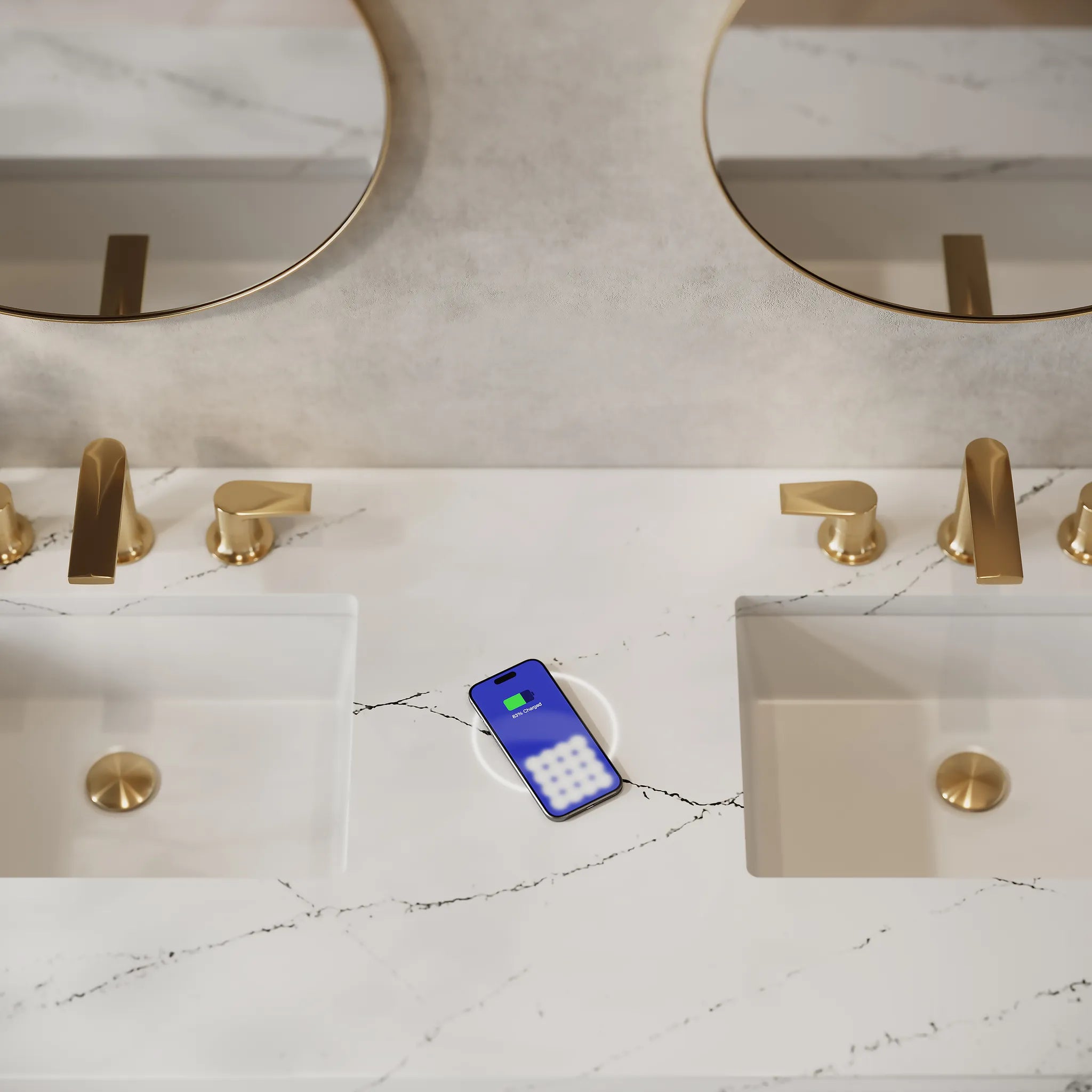 Breckenridge 60" Double Vanity in Whitewashed Oak Wireless Charger-Ethereal Noctis Silestone-8" Widespread image 1