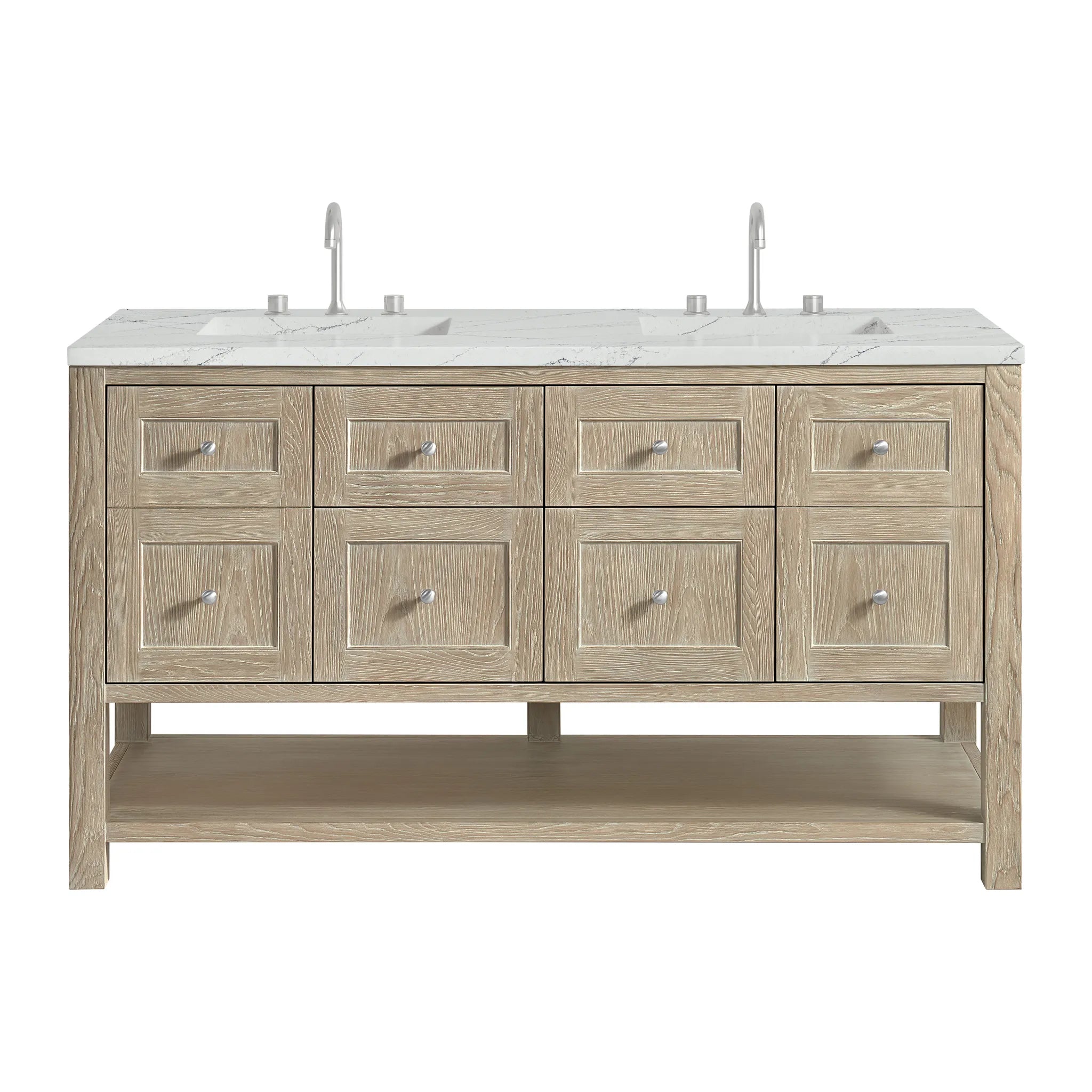 Breckenridge 60" Double Vanity in Whitewashed Oak Wireless Charger-Ethereal Noctis Silestone-8" Widespread image