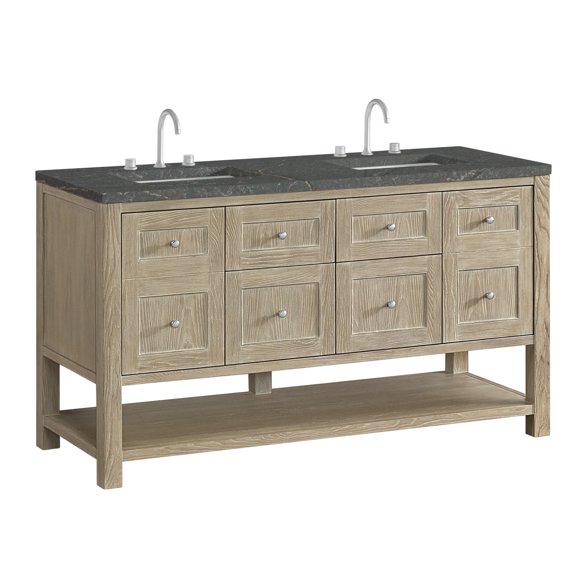 Breckenridge 60" Double Vanity in Whitewashed Oak Wireless Charger-Parisien Bleu Silestone-8" Widespread image 11