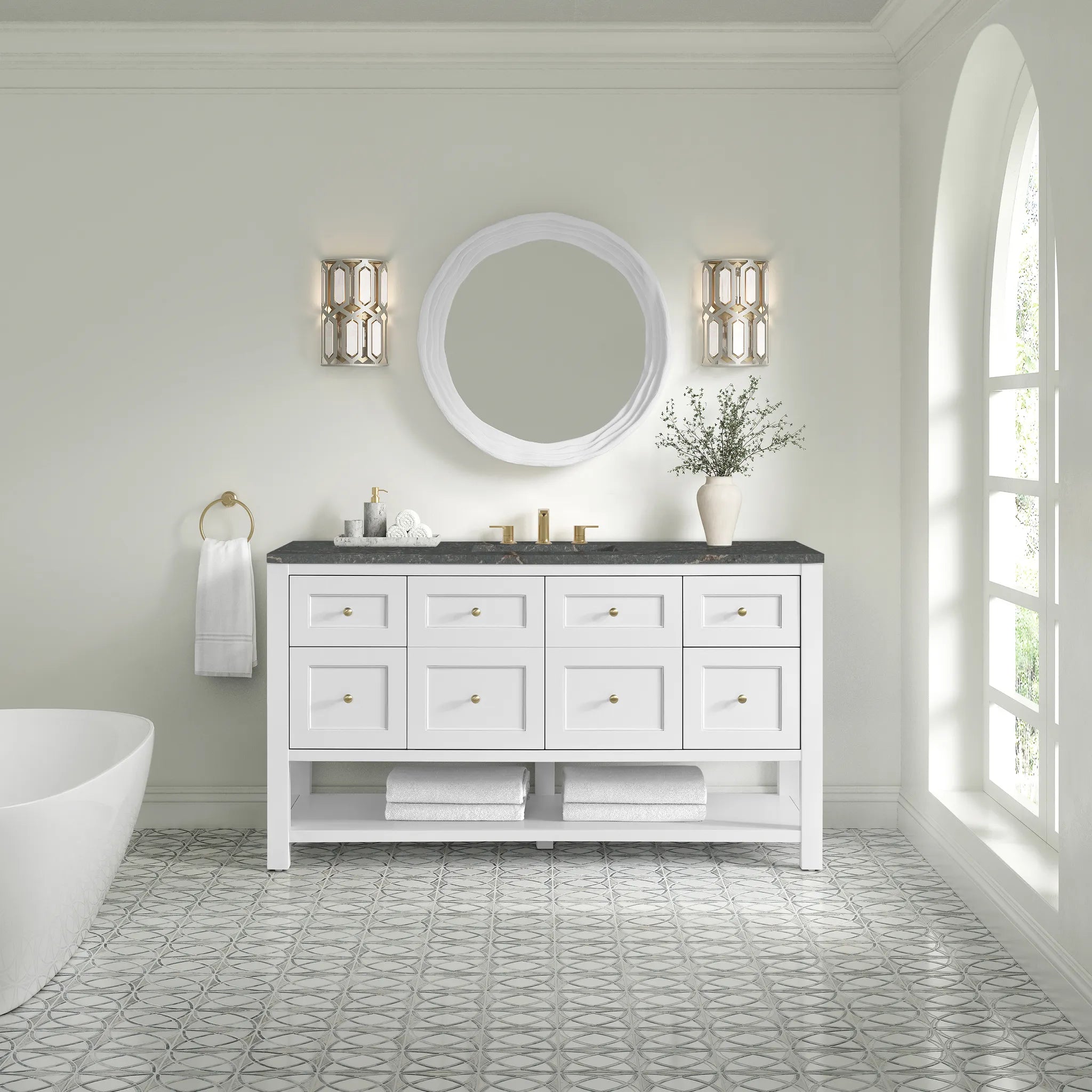Breckenridge 60" Single Vanity in Bright White w/FreePower Wireless Charger-Parisien Bleu Silestone-8" Widespread image 4
