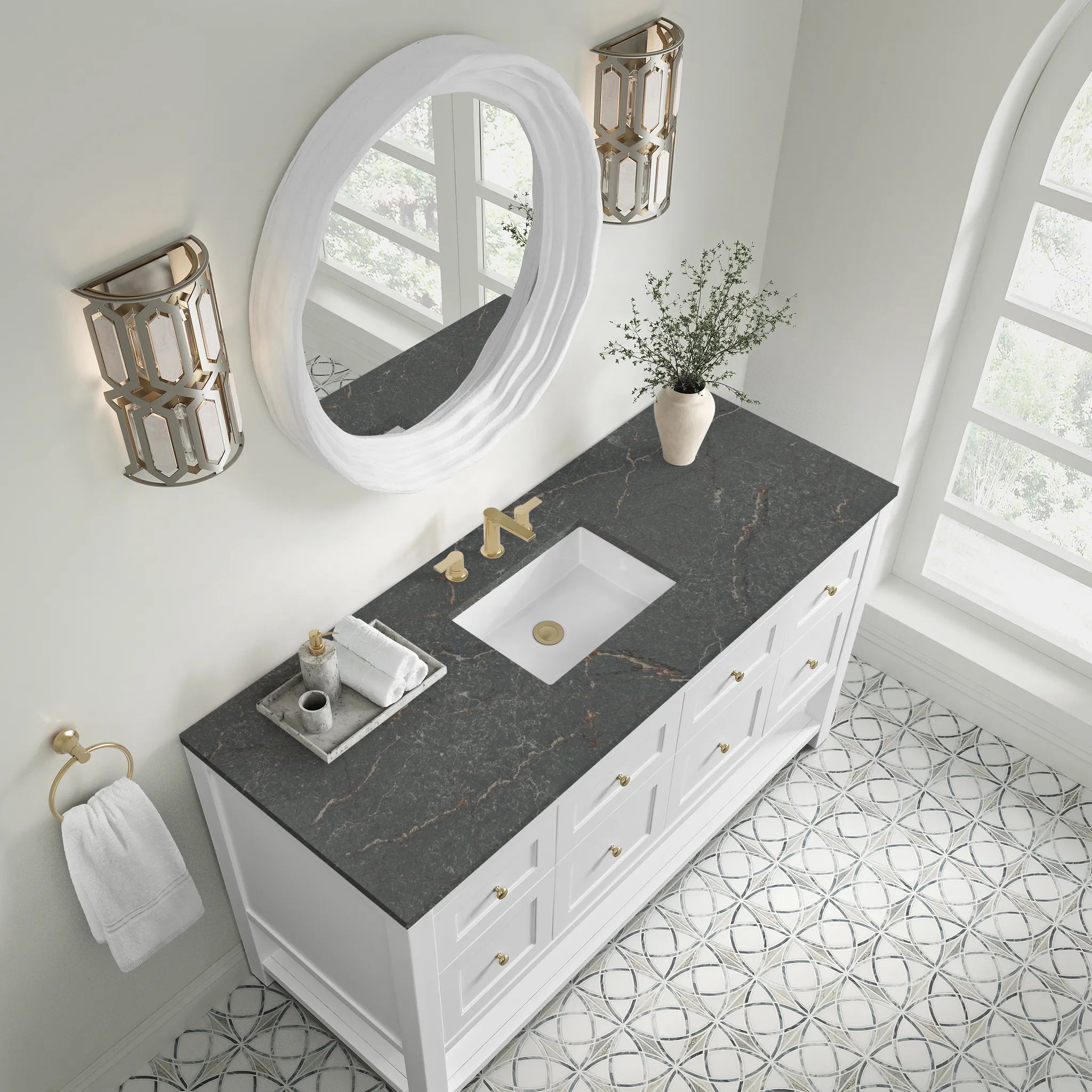Breckenridge 60" Single Vanity in Bright White w/FreePower Wireless Charger-Parisien Bleu Silestone-8" Widespread image 8
