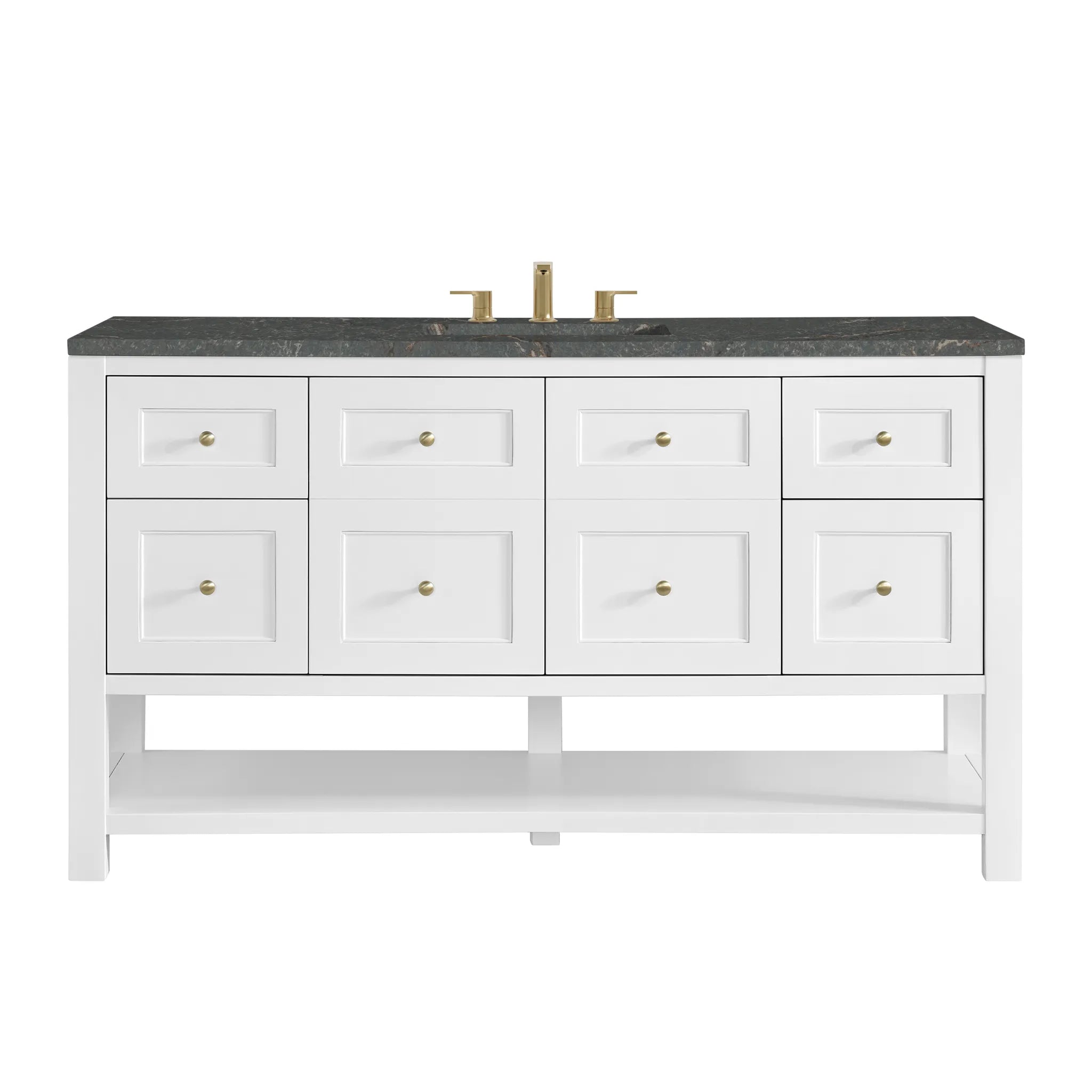 Breckenridge 60" Single Vanity in Bright White w/FreePower Wireless Charger-Parisien Bleu Silestone-8" Widespread image