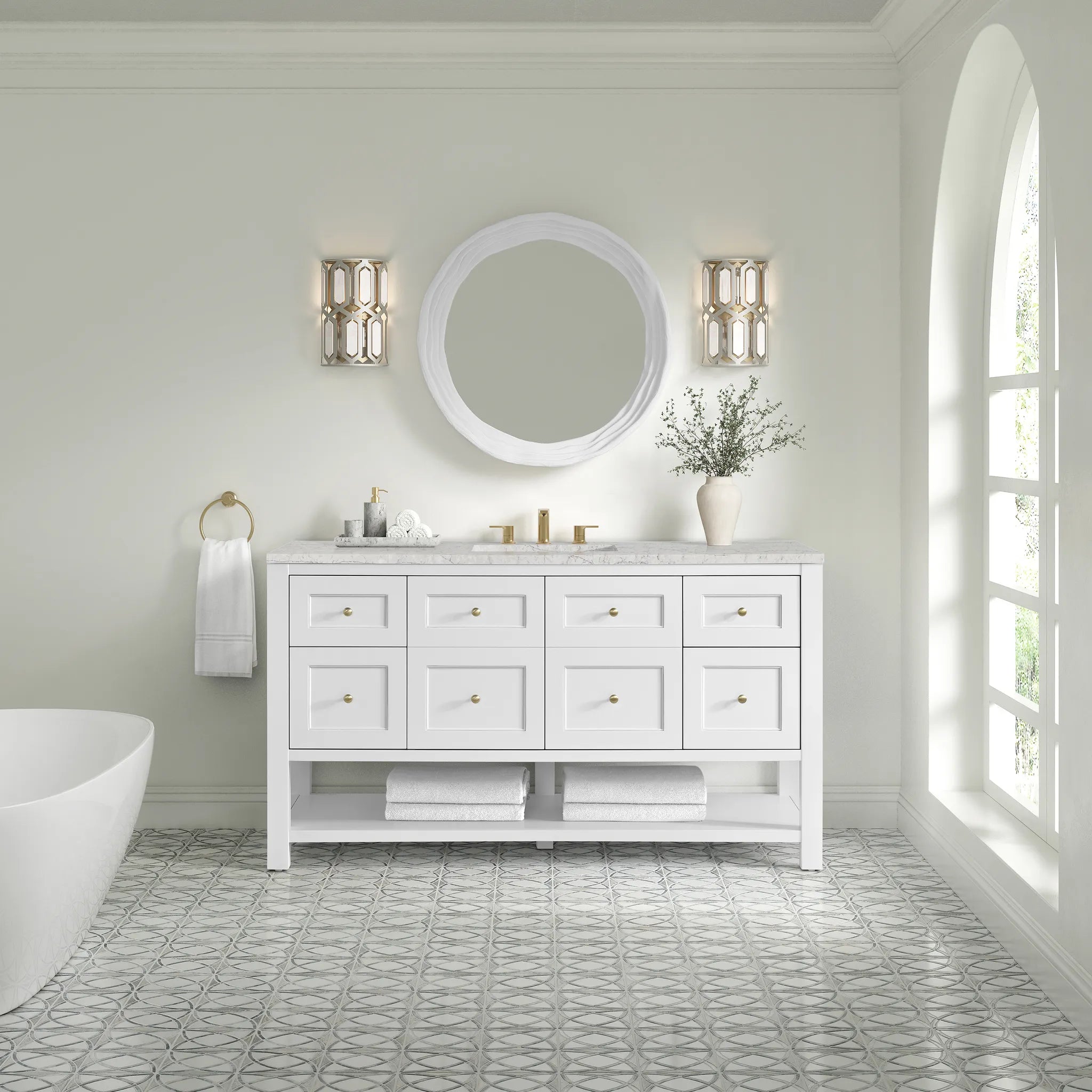 Breckenridge 60" Single Vanity in Bright White Wireless Charger-Eternal Jasmine Pearl Silestone-8" Widespread image 4