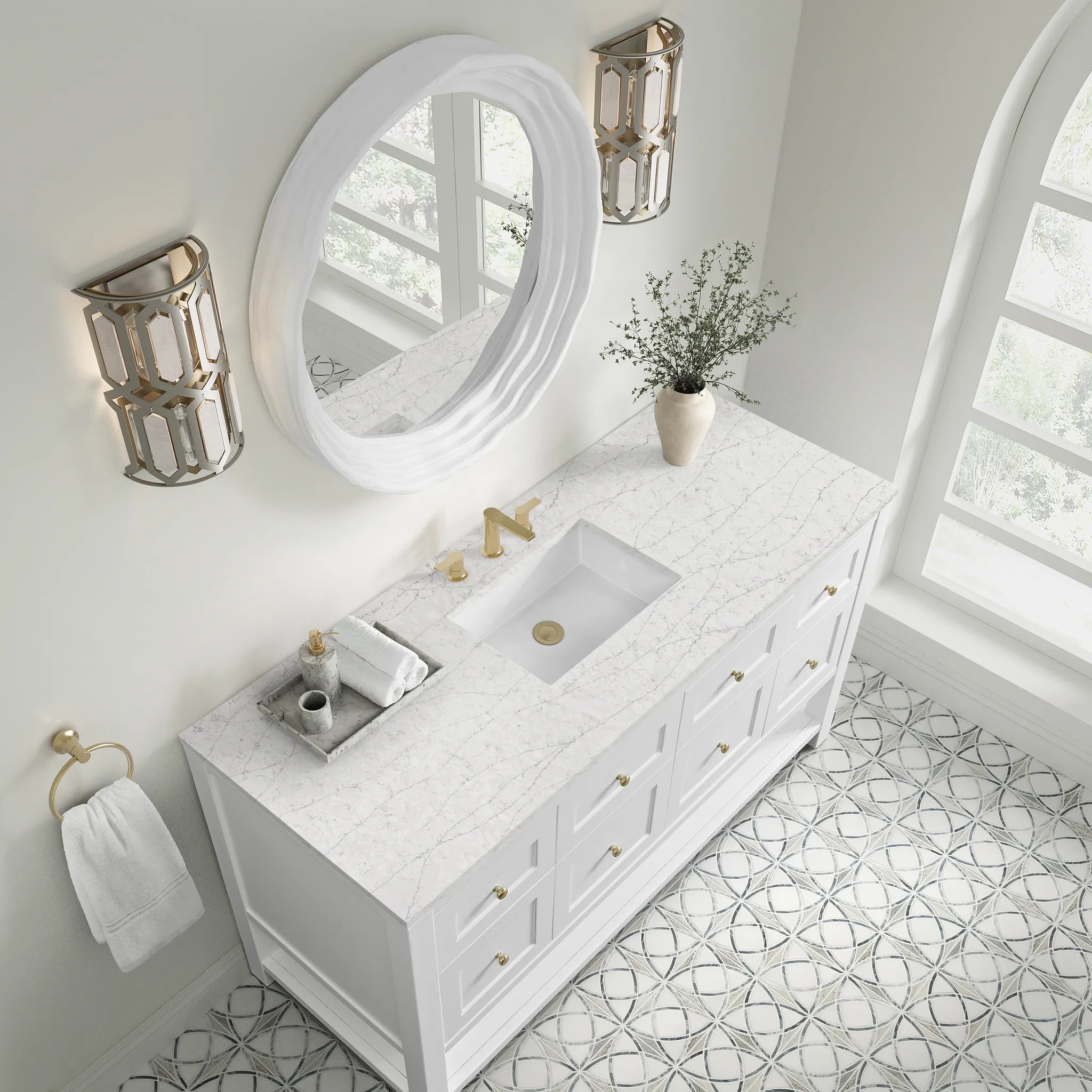 Breckenridge 60" Single Vanity in Bright White Wireless Charger-Eternal Jasmine Pearl Silestone-8" Widespread image 8